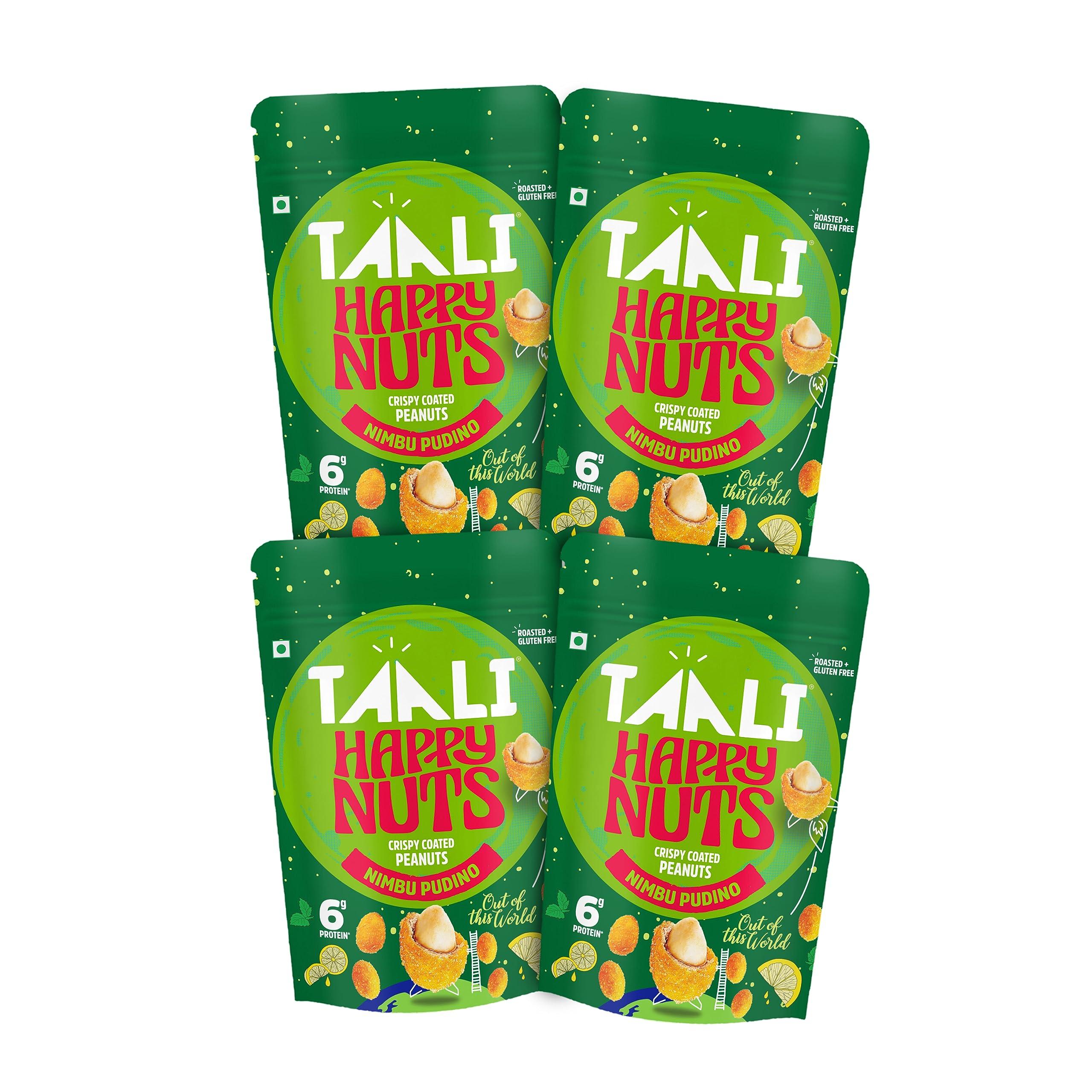 Taali Taali Crispy Coated Peanuts | 150 gm (Pack of 4) | Nimboo Pudina | Healthy Tasty Snacks | 100% Veg., Gluten Free, No Cholesterol, No Trans-Fat
