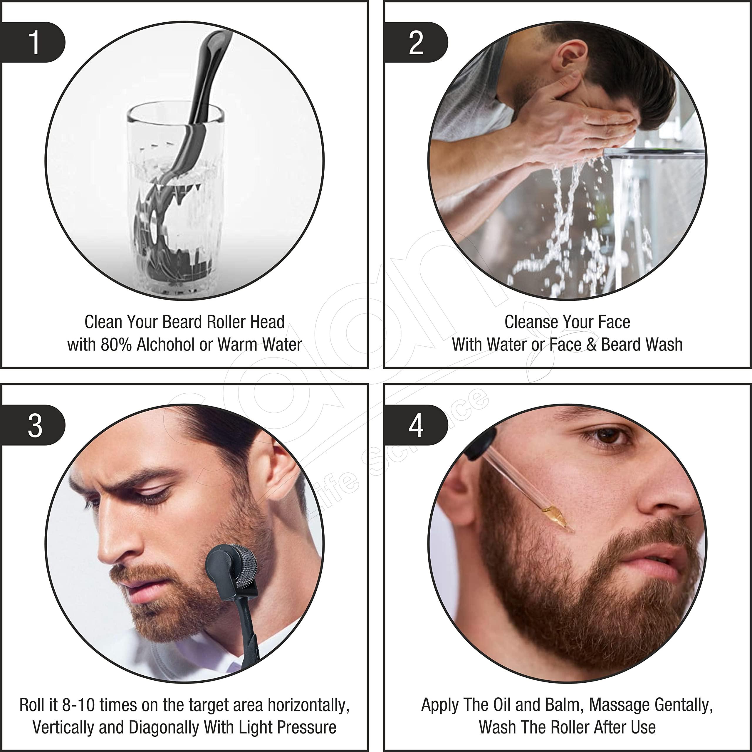 SAAN Life Science SAAN Advanced Beard Growth Kit with 0.5mm, 540 titanium needle Beard Activator (Dermaroller), Onion Beard Growth Oil and Beard & Face Wash| Fast Beard Growth