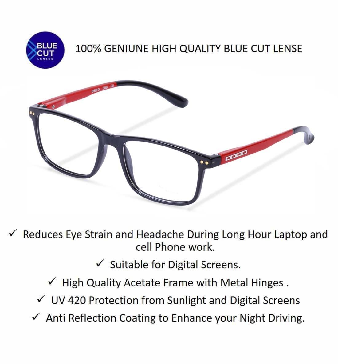 FREDDY FREDDY Unisex Zero & Power Reading Blue Cut Anti Reflection Glasses Full Frame Spectacles Glasses For Mobile Laptop Tablet Computer (Red Stick, 0.75)