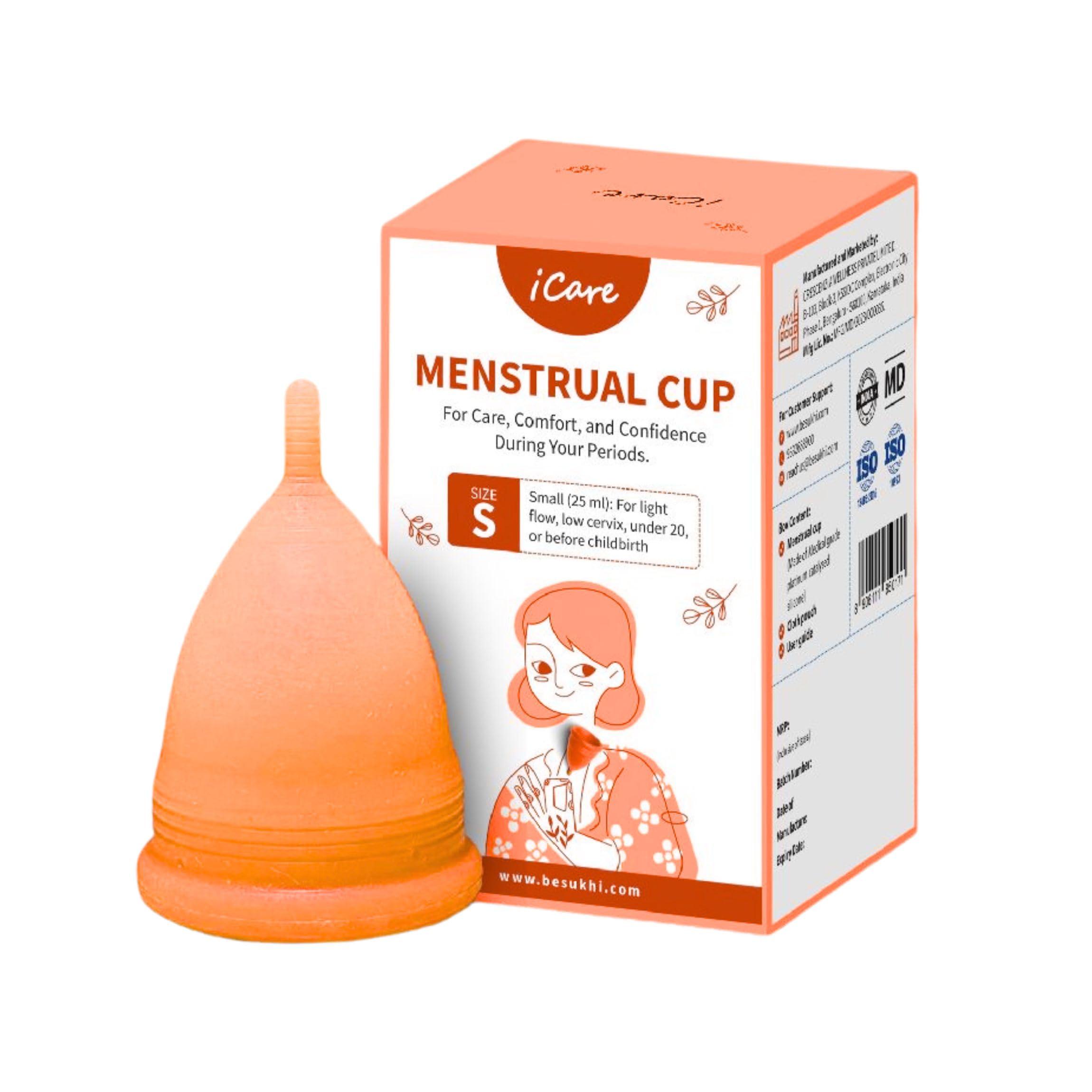 icare iCare Reusable Menstrual Cup for Women with Pouch, odour and Rash Free, No Leakage, Protection up to 12 Hours (Small, Transparent)