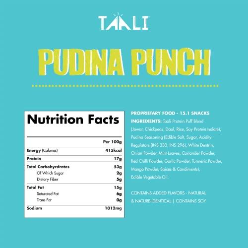 Taali Taali Jowar & Protein Puffs | 25 gm (Pack of 8) | Pudina Punch | Healthy Roasted Tasty Snacks, Ready to eat | 100% Veg, Gluten free products, No Cholesterol, No Trans-Fat