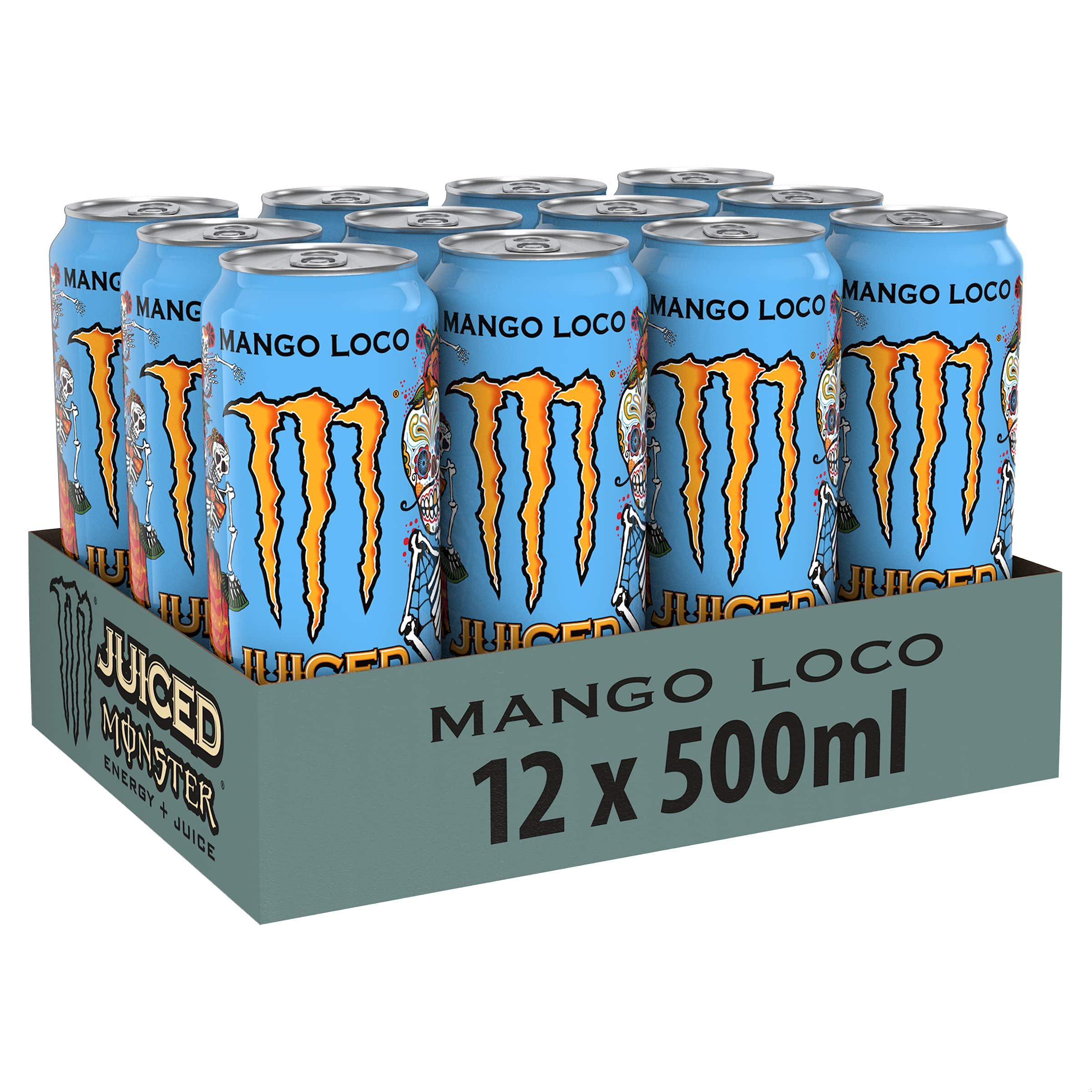 Monster Energy Monster Mango Loco Energy + Juice Carbonated Energy Drink | L-Carnitine + Inositol + B Vitamins + Taurine, 16.91 fl oz 500 ml, 12 Pack