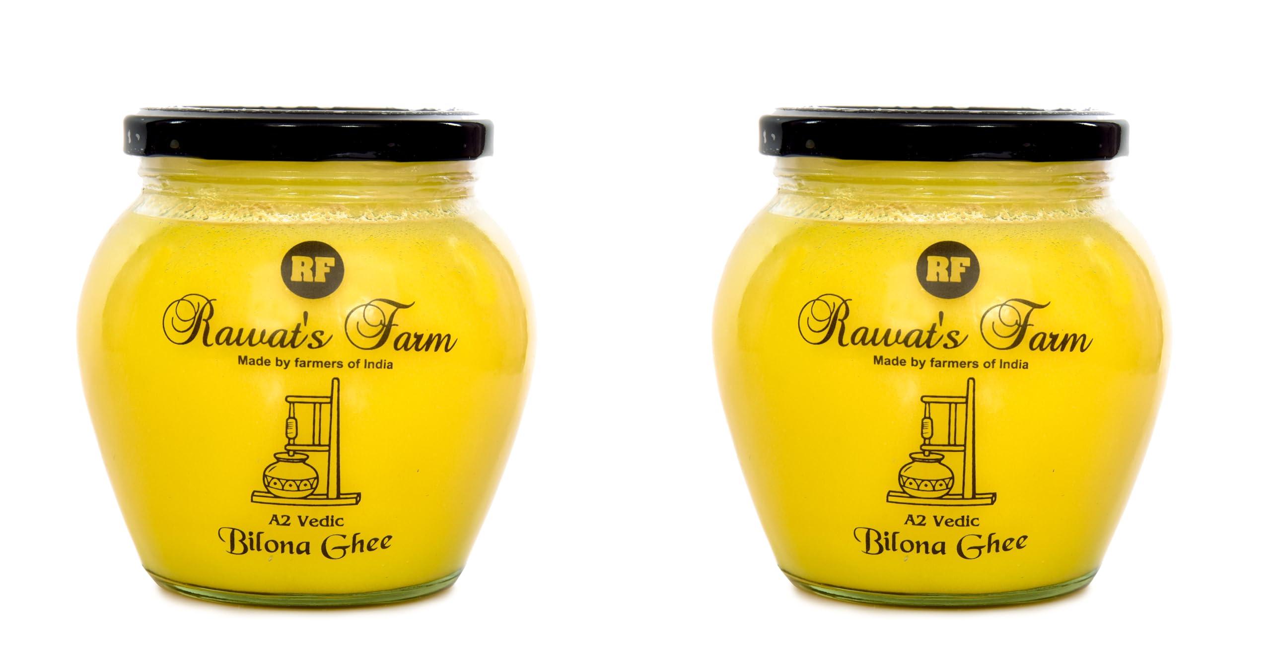 Rawat\'s Farm Rawat\'s Farm A2 Vedic Bilona Cow Ghee 500 ml | Glass Jar | Curd Churned Bilona Ghee | Government Laboratory Passed | 100% Natural | Immunity Booster | Good for Heart |