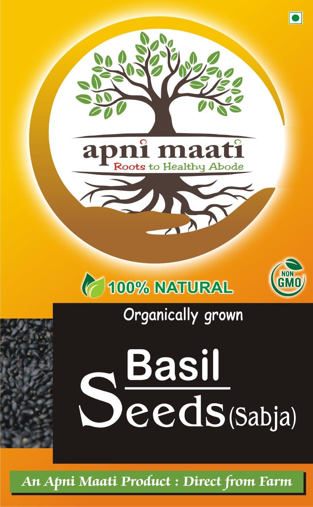 Apni Maati Apni Maati Basil Seeds (Sabja Seeds/Takmaria/Tukmariya) for eating (400 gm)