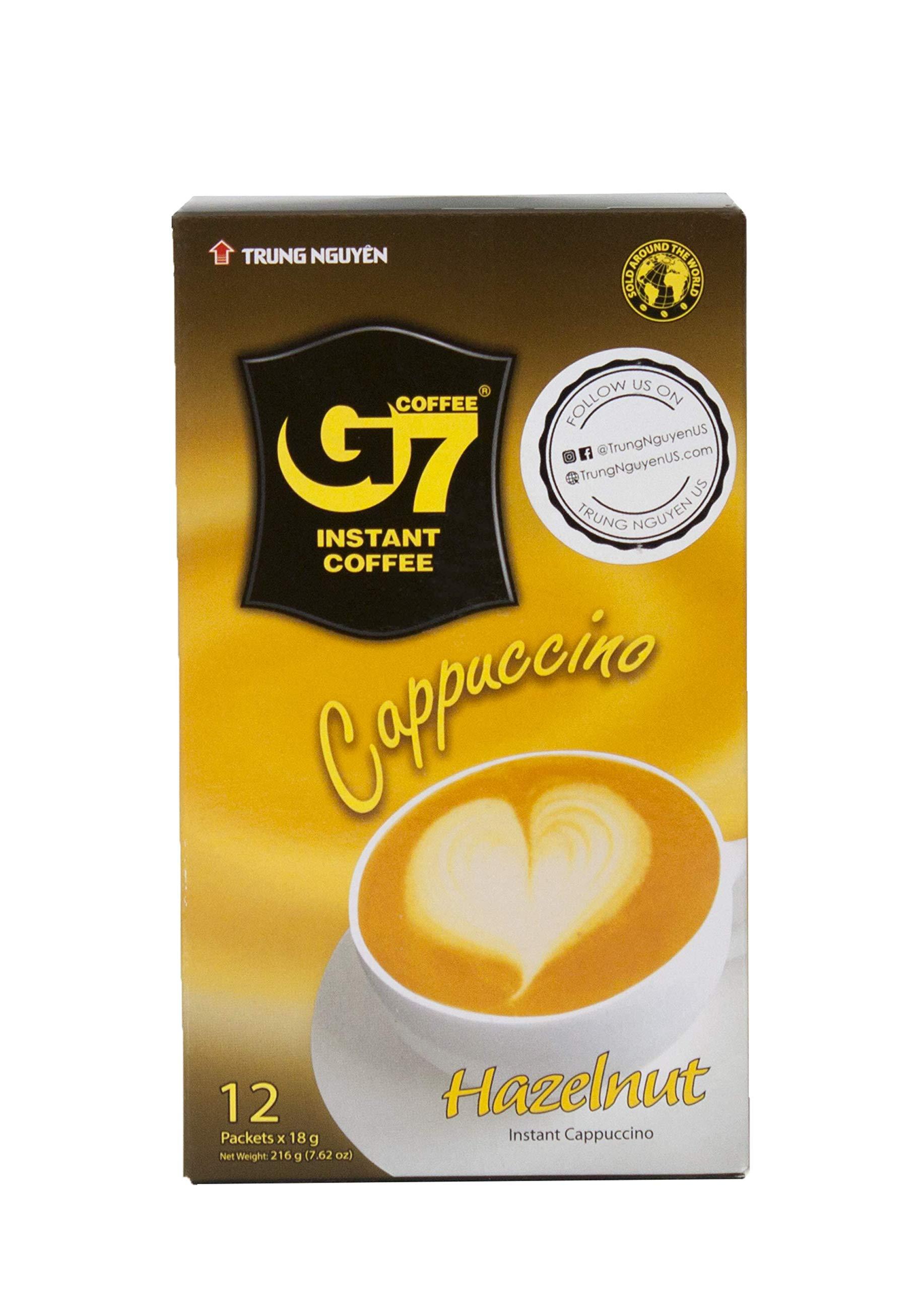 TRUNG NGUYEN Trung Nguyen G7 Instant Cappuccino Hazelnut Vietnam Premium Gourmet Coffee - 100% Pure Soluble Coffee, Sugar, Non-dairy Creamer -12 sticks -216 Grams