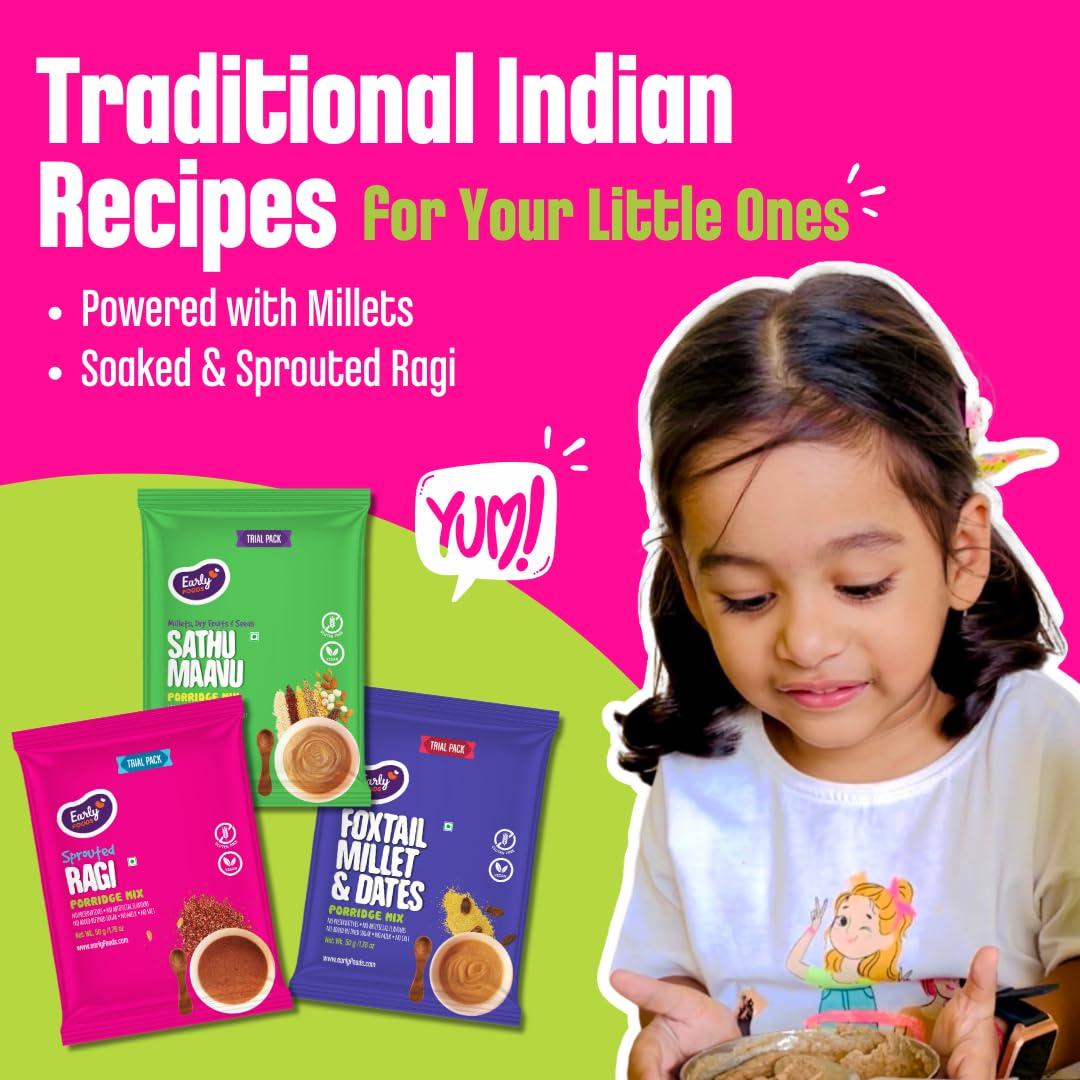Early Foods Early Foods : 6 Trial Pack Combo - Porridge Mixes - Stage 3, 6 X 50gms| Millet Porridge|Sprouted ragi powder|Cereals For Kids