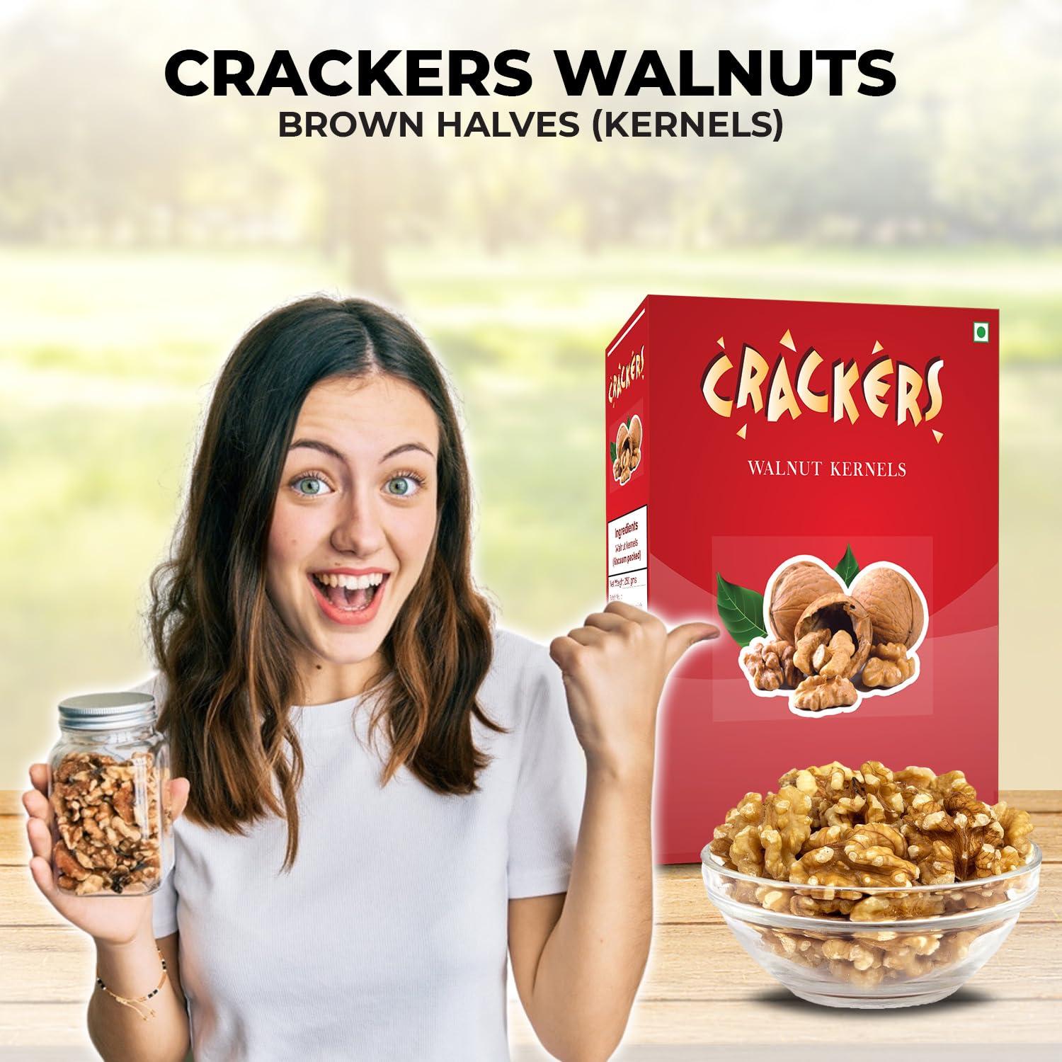 GO Go Crackers Kashmiri Brown Halves Walnuts Kernels (Without Shell) -Pack of 3 x250 g| Walnuts Dry Fruits | Organic Walnuts | Walnuts Kernels for Snacking & Baking