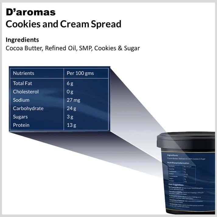 D\'aromas D\'aromas Cookies & Cream Spread, 4kg, Healthy Breakfast Bread Spread, 100% Vegetarian, Top It On Fresh Fruits, Dessert, Milkshake, Bread & Waffles With All Natural Ganache (Each 1kg) (Pack Of 4)