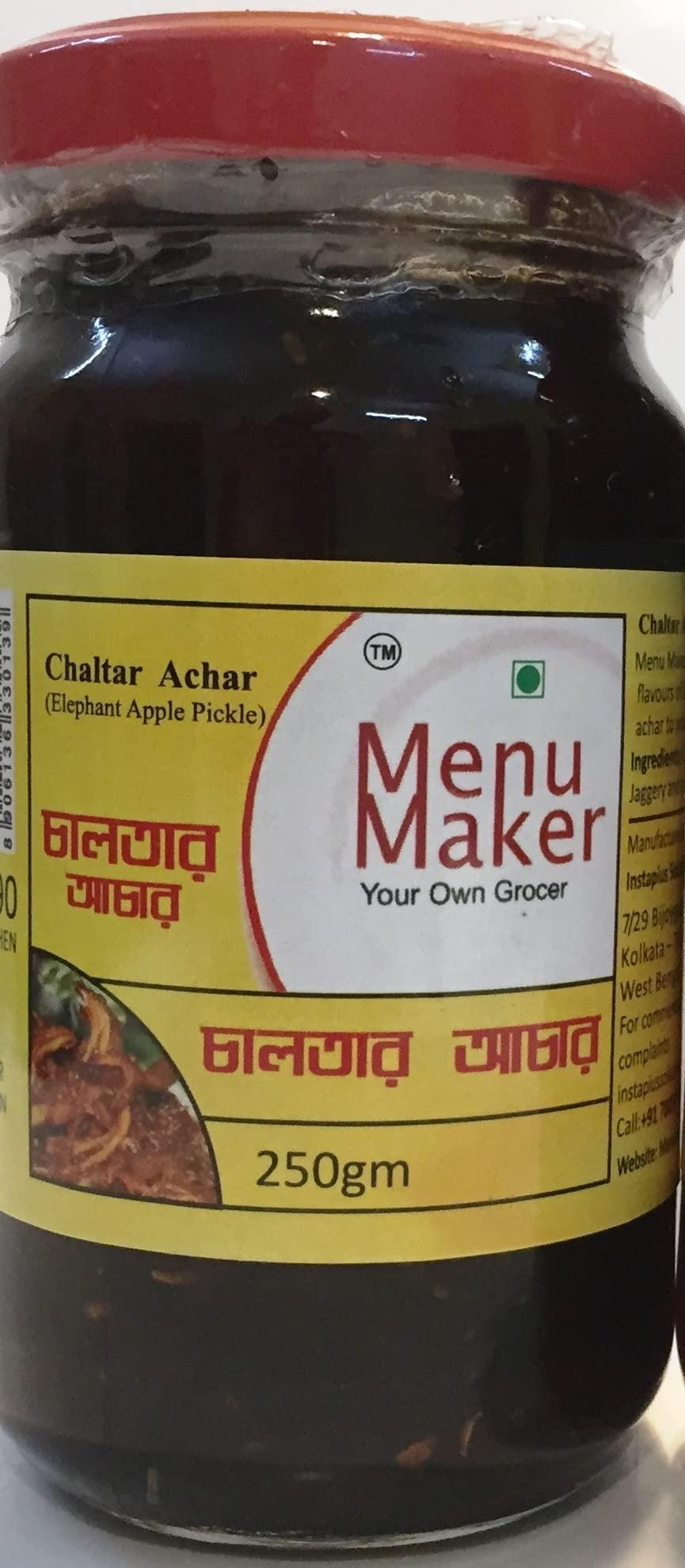 Menu Maker Menu Maker Select Premium Chaltar Achar [Elephant Apple Pickle] and Aamsatter Mishti Achar [Mango Leather/Aam Papad Sweet Pickle] Combo Pack, 250g Each