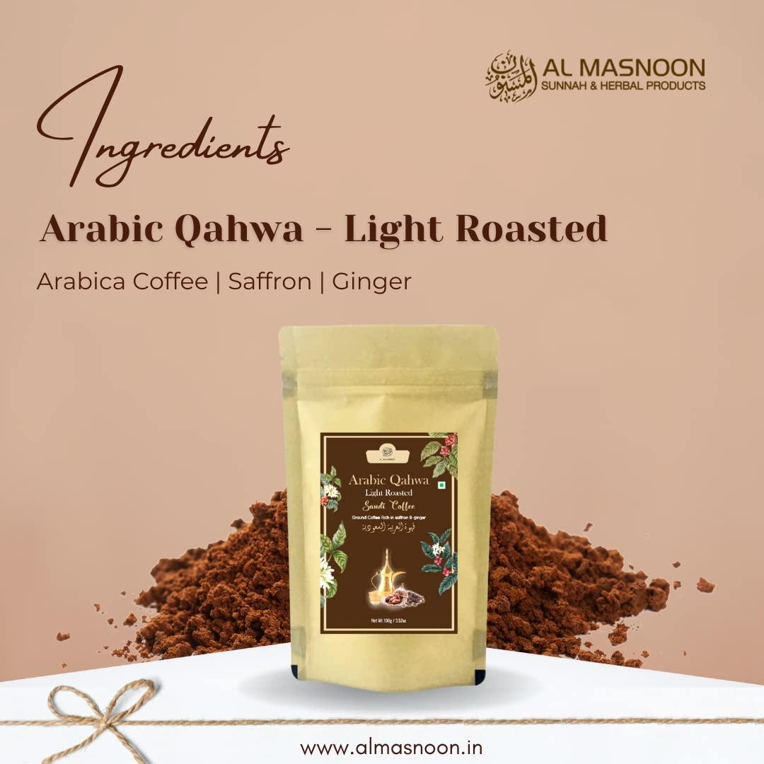 AL MASNOON Al Masnoon Saudi Qahwa Light Roasted Saudi Coffee|Ground Coffee Rich With Saffron & Ginger 100G (Pack Of 1) - Bag