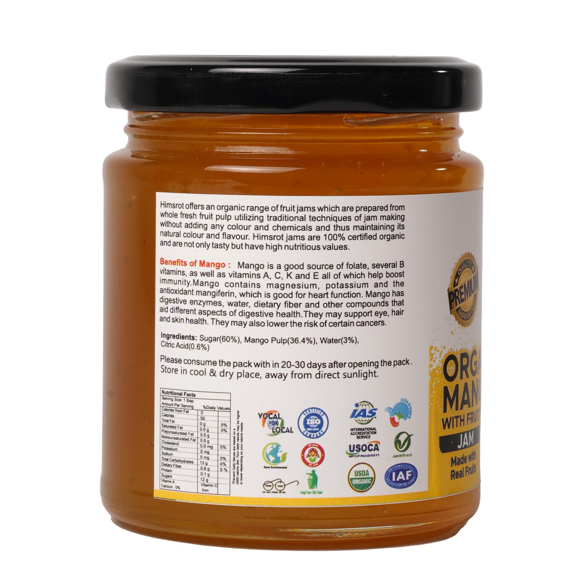 Himsrot Himsrot Organic Mango Fruit Jam with Fruit Pieces | Organic Mango Jam with Mango Fruit Pieces For Breakfast | No Added Preservatives & Colors - 250gm