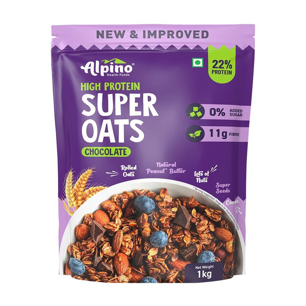 Alpino Alpino Pre-Workout High Protein & Fiber Diet Super Combo - High Protein Super Oats Chocolate 1kg, Natural Peanut Butter Crunch 1kg