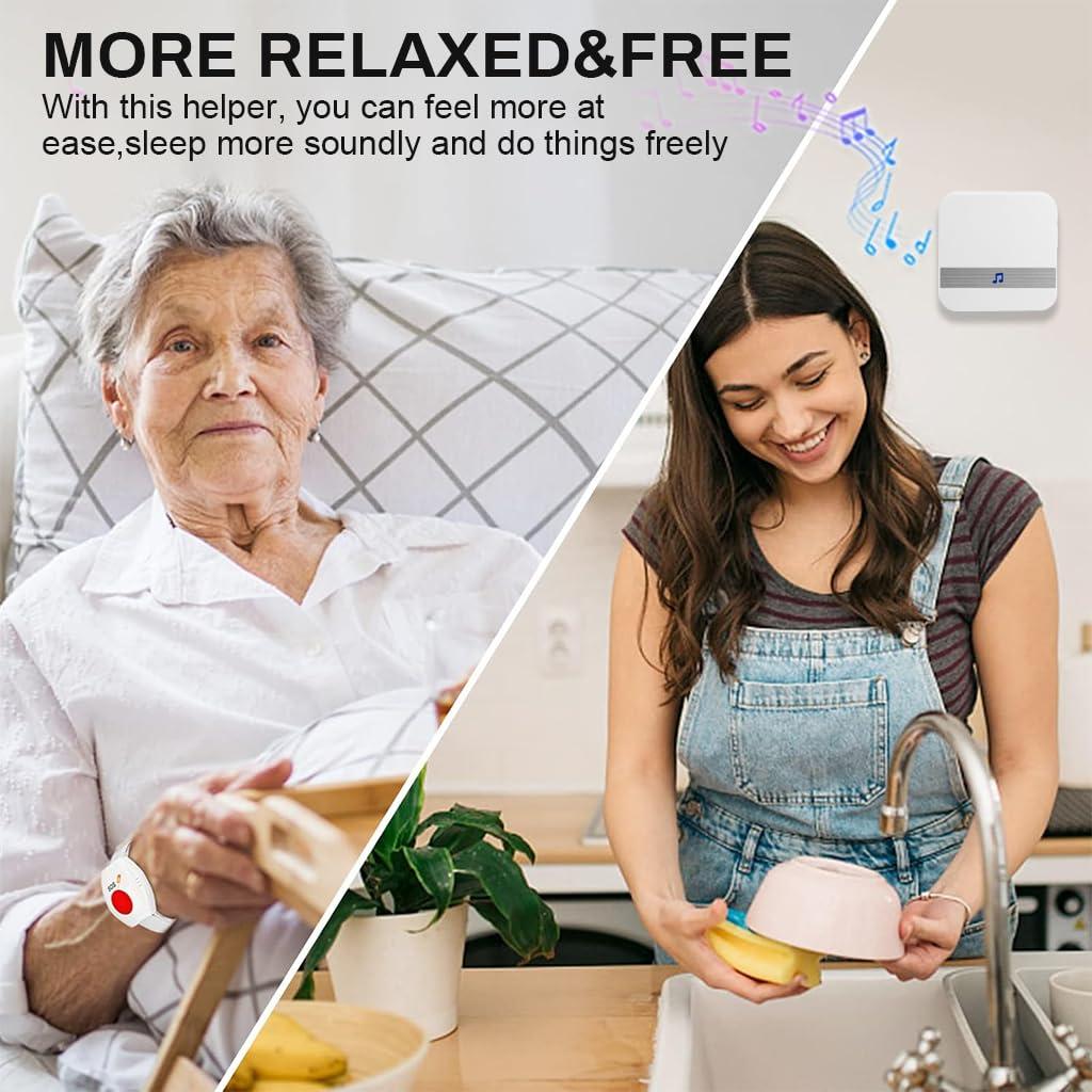 Supvox Supvox Pager Wireless Life Alert Systems for Seniors 80 M, (2 Call Buttons + 1 Receiver) Portable Pager Devices Wireless Caregiver 52 Ringtones, Home Travel Panic Buttons with Wrist Band