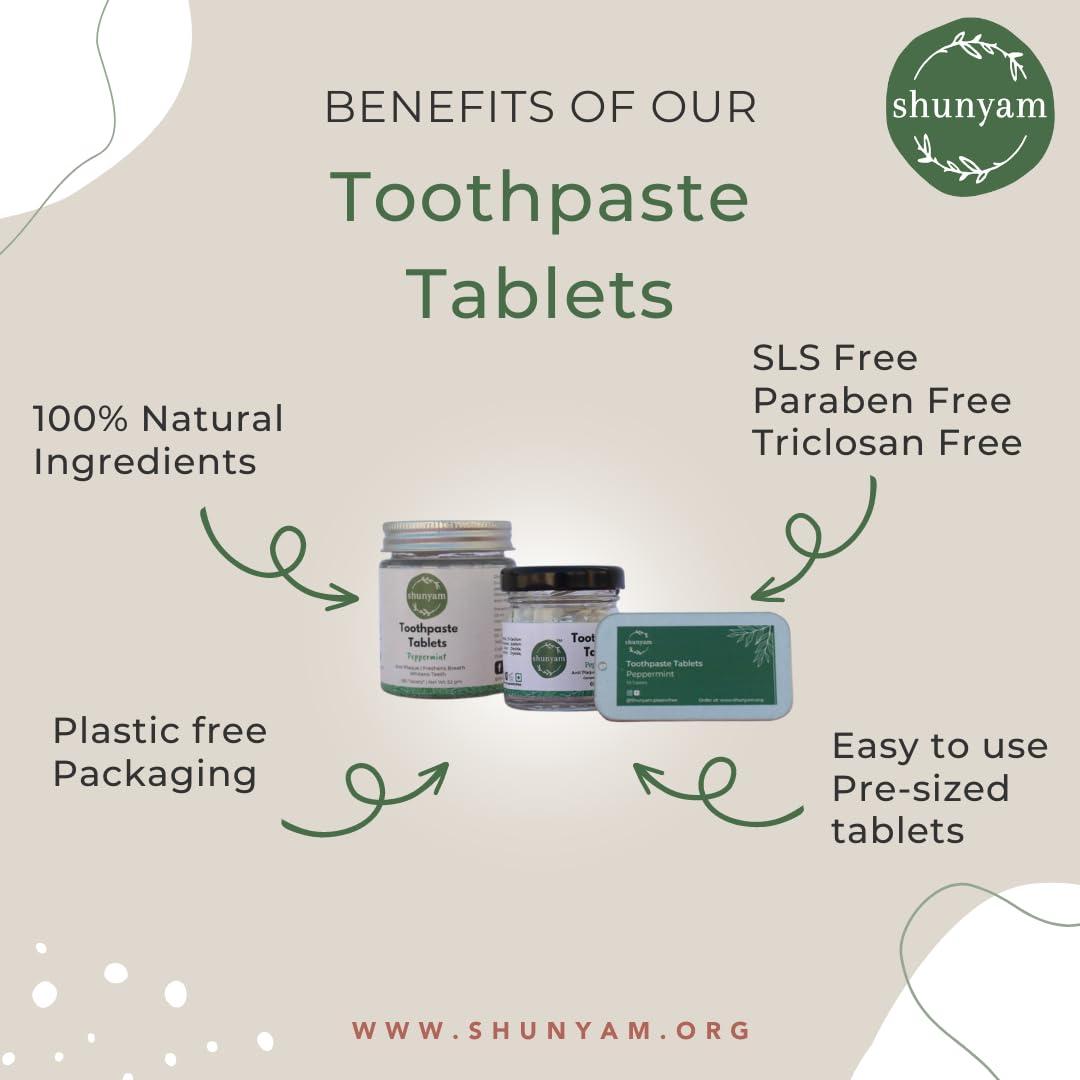 Shunyam Shunyam Toothpaste Tablets | Pack of 30 | Travel Pack | Airport Friendly | Natural, Flouride, SLS and Paraben Free | Peppermint