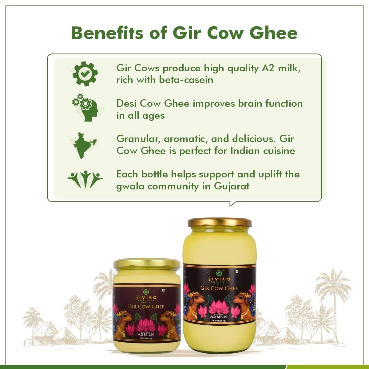 JIVIKA NATURALS Jivika Premium A2 Gir Cow Ghee 250ml | Vedic Bilona Method | Lab Tested | Pure Desi Cow Ghee | Hand Churned Two-way Direction | Churned from Curd | Pure Ghee | Danedar | Glass Jar