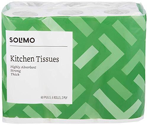 Amazon Brand - Solimo Solimo 2 Ply Facial Tissues Carton Box 100 Pulls (Pack of 4) & Solimo 2 Ply Kitchen Tissue/Towel Paper Roll 6 Rolls (60 Pulls Per Roll)