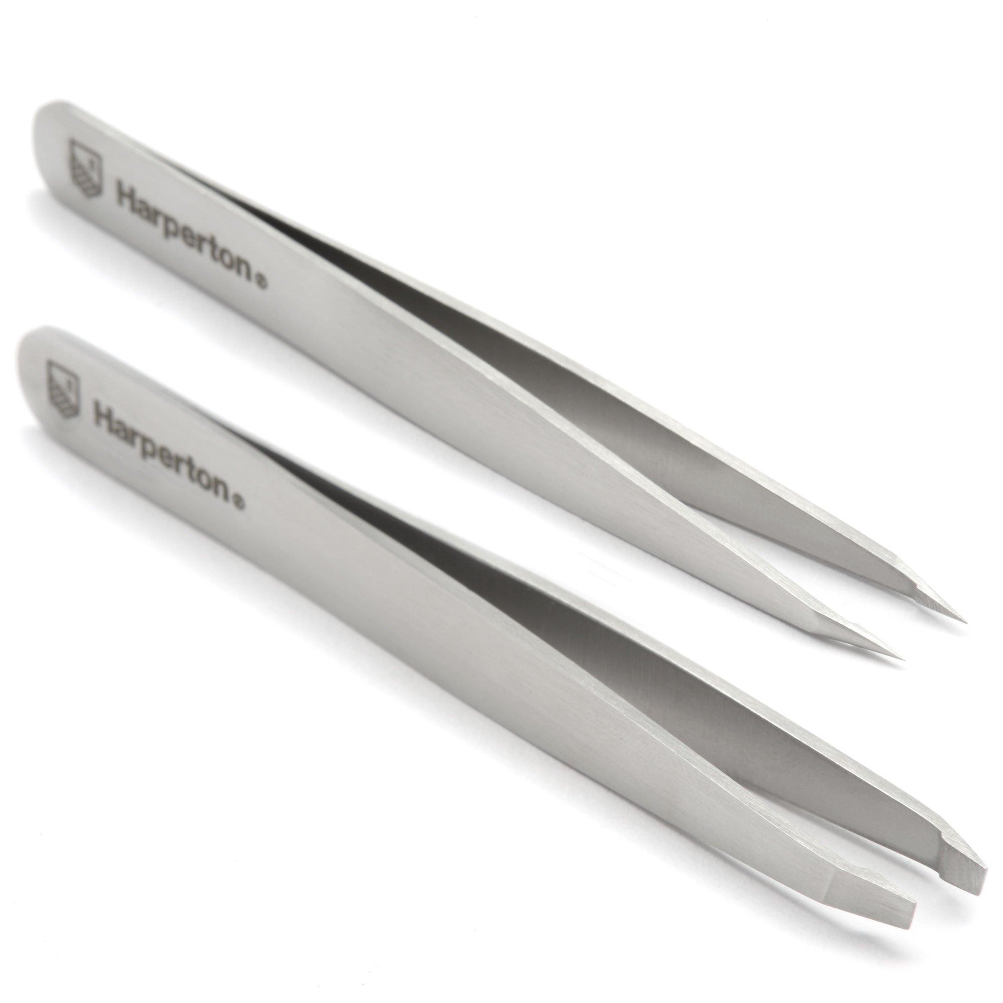 Harperton Harperton Pluckit - Professional Tweezers Set - Slant + Pointed Precision Tips