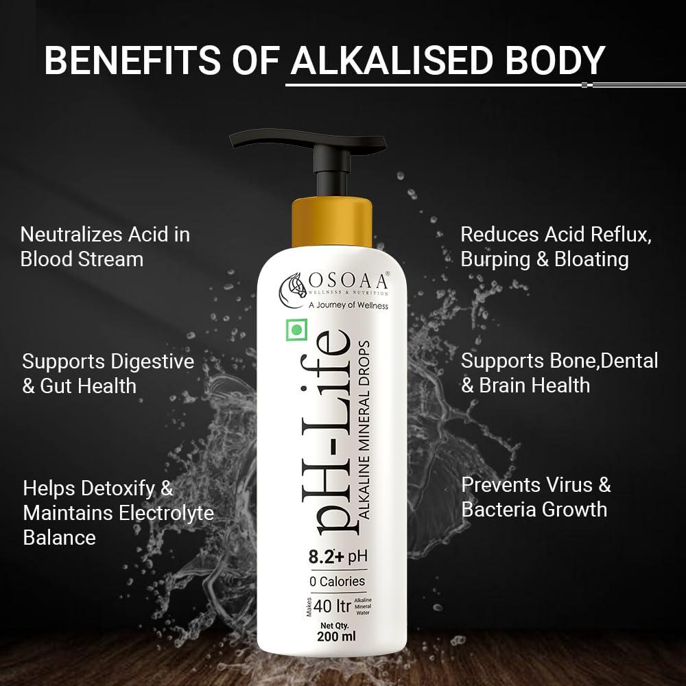 OSOAA OSOAA Ph-Life Vegetarian Alkaline Mineral Water Drops (200Ml)|Makes 40L Alkaline Water|8.2+ Ph Booster Drops For Ro Water|14 Minerals,0 Calorie|Drinking Water Enhancer Liquid