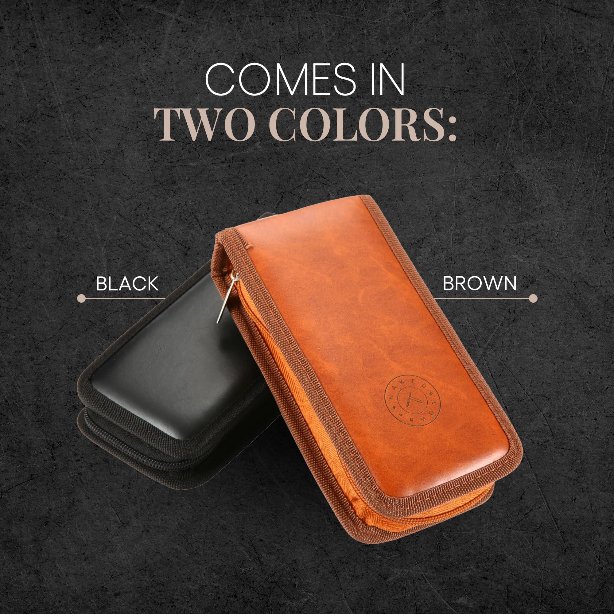 Naked Armor Razor Travel Case - Safety Razor Case, Straight Razor Case, Disposable Razor Case, Elegant Travel Razor Case For Your Razor & Brush, Keeps Razor & Brush Clean, Travel In Style, Great Gift (Black)