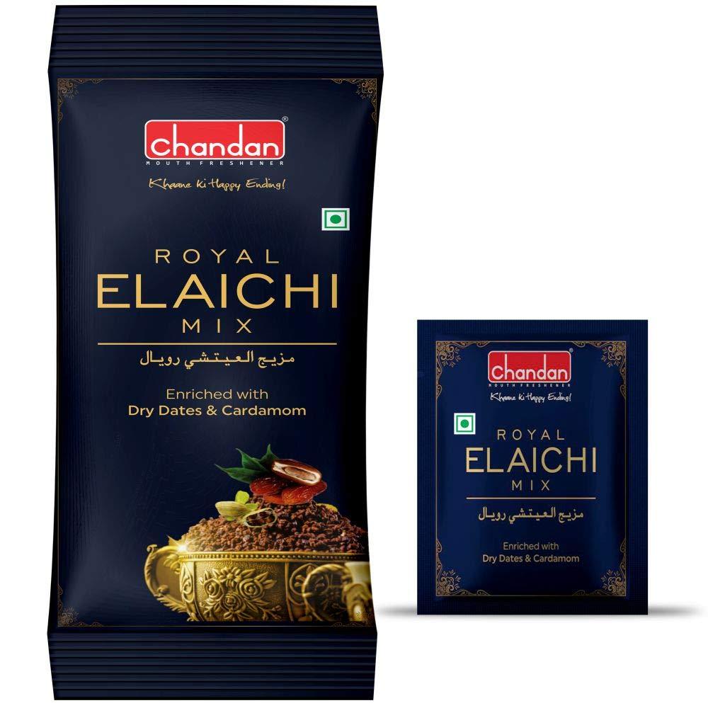Chandan Mouth Freshener Chandan Mouth Freshener Royal Elaichi Mukhwas 100% Natural (Without Supari & Areca Nuts) | Pack of 2 | 50 Sachets Per Pack | Contains Dry Dates and Cardamom