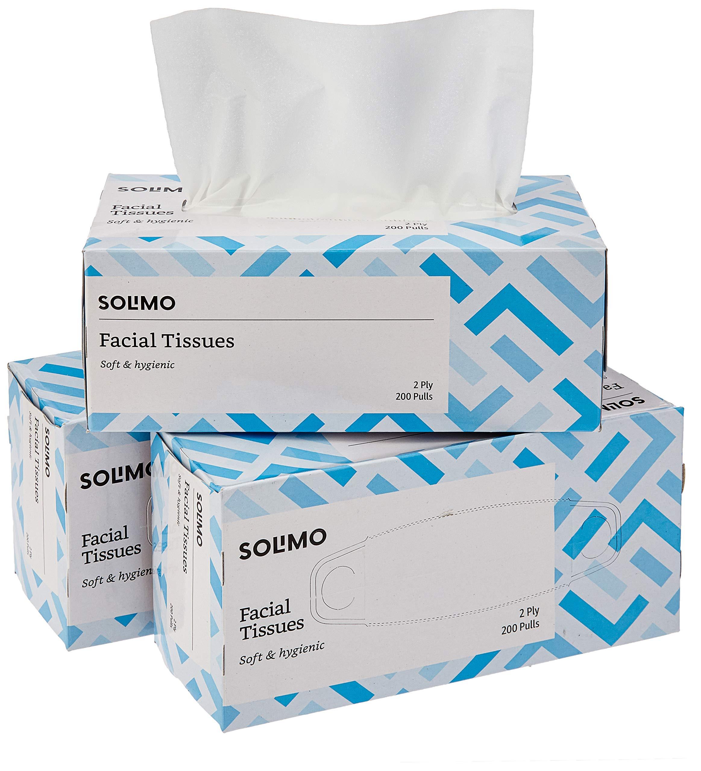 Amazon Brand - Solimo Amazon Brand - Solimo 2 Ply Facial Tissues Carton Box - 200 Pulls (Pack of 3) & Amazon Brand - Solimo 2 Ply Paper Napkins - 50 Pulls (Pack of 4)