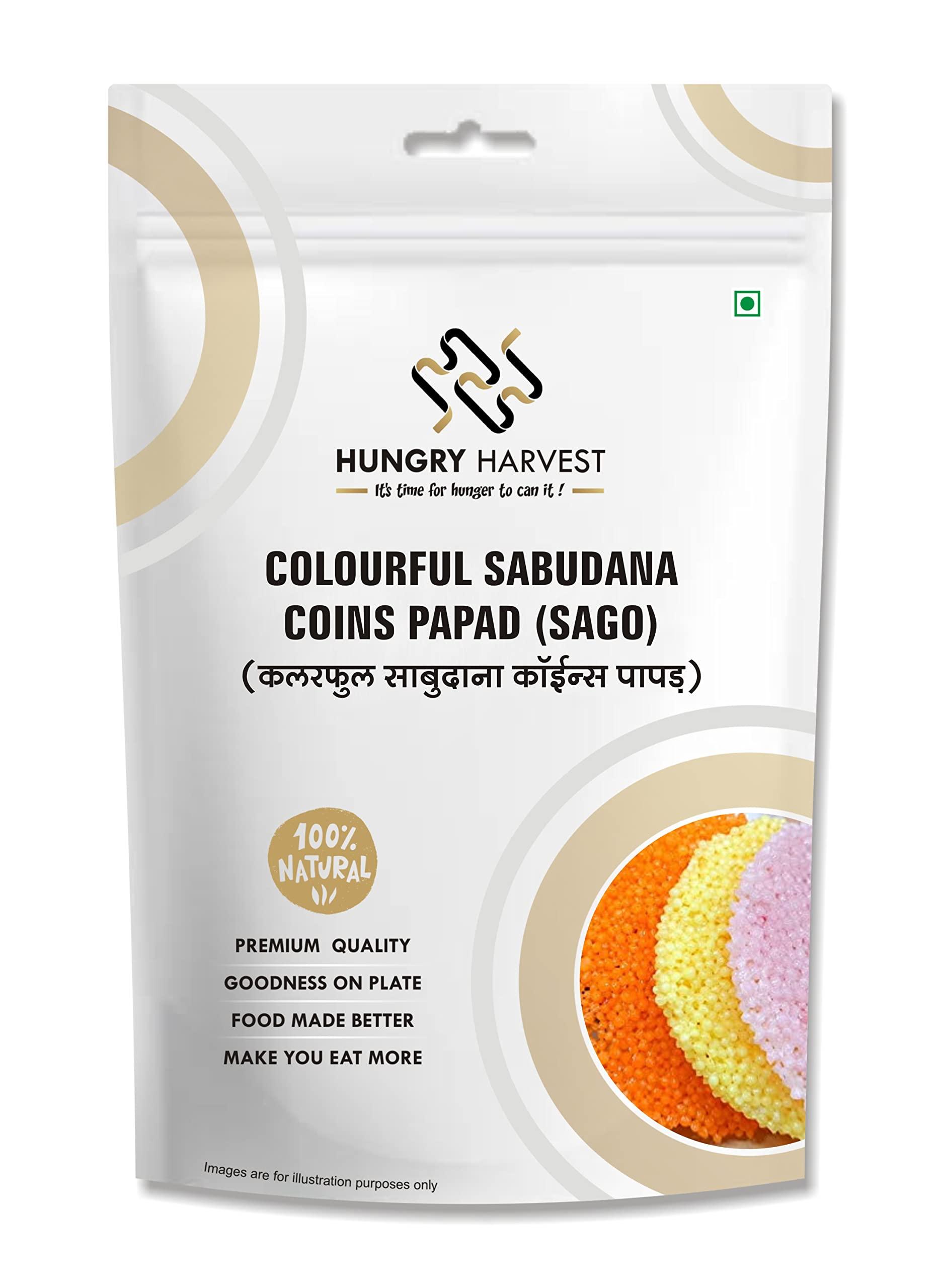 HUNGRY HARVEST Hungry Harvest Sabudana Papad (Natural Color) 100% Gluten Free Natural and Organic Tapioca Extract Rice papad fryums Chips Snacks Ready to Cook air Fry or Microwave 900 Gram