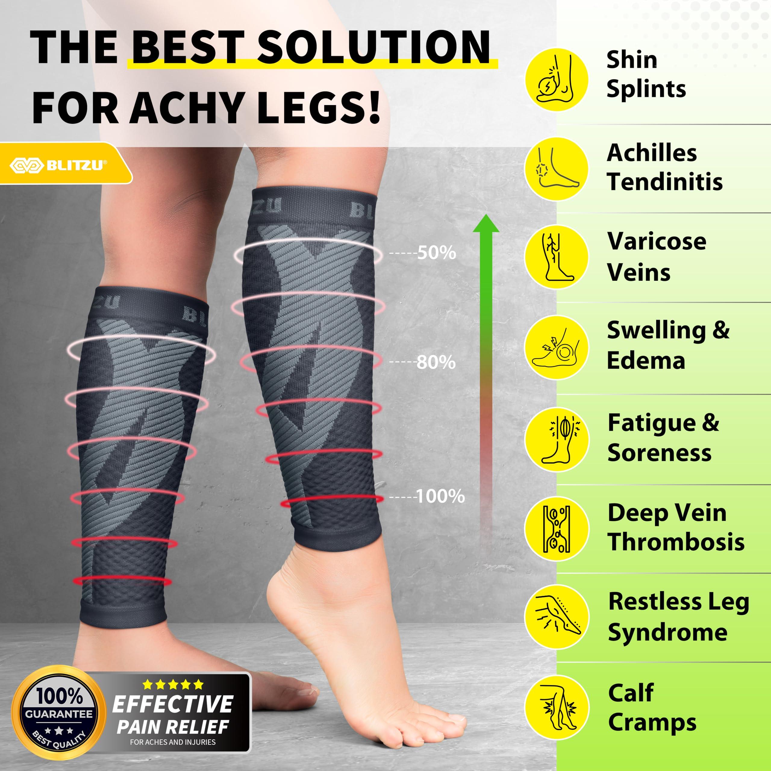 BLITZU BLITZU Calf Compression Sleeves For Women & Men Leg Compression Socks for Runners, Shin Splint, Recovery from Injury & Pain Relief Great for Running, Maternity, Travel, Nurses (Gray, XX-Large)