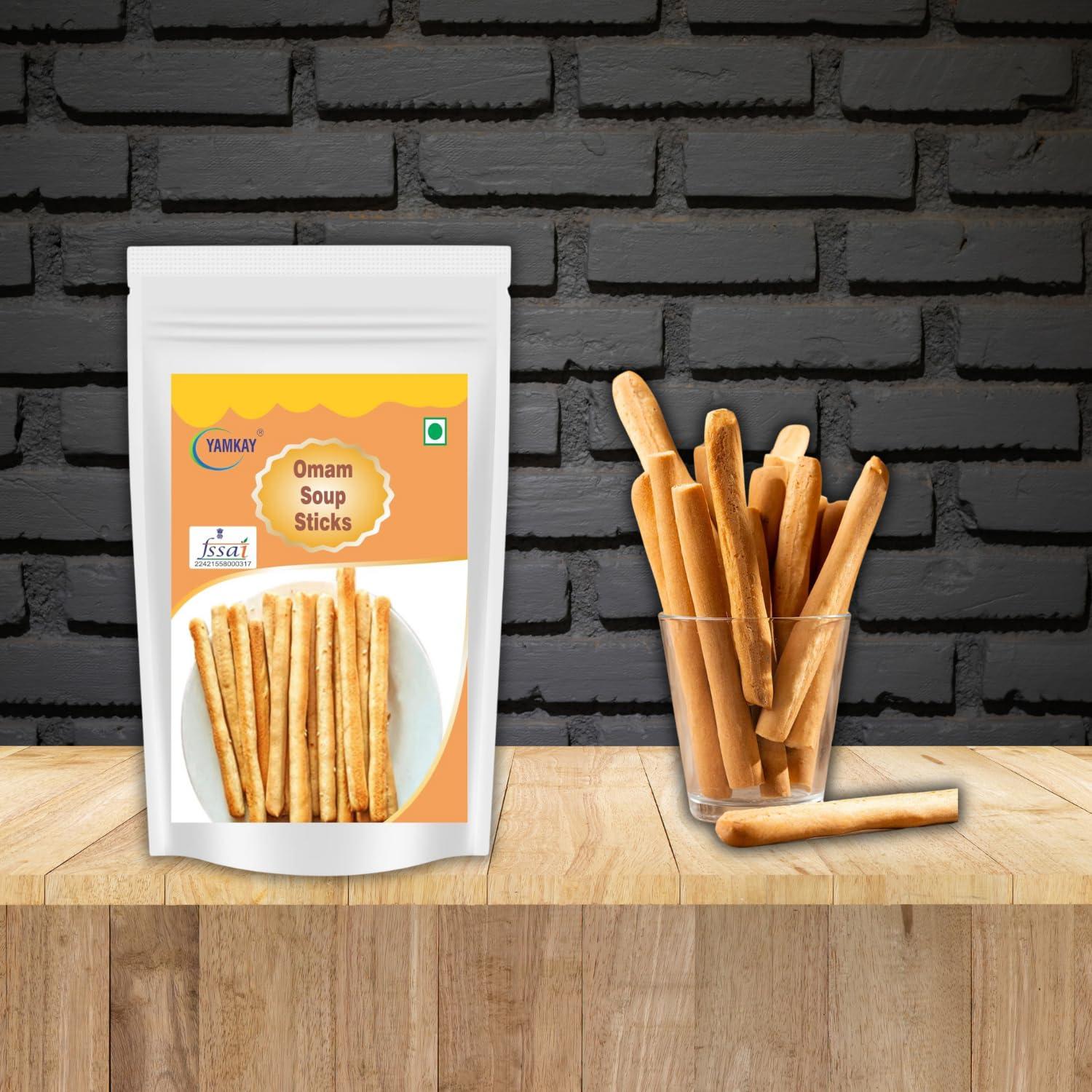YAMKAY Yamkay Omam Jeera Soup Sticks Tasty & Healthy Perfect Nutritious Snack | Organic Baby Teething Sticks | Traditional Omam Bread Sticks | Whole Wheat Ajwain and Ragi Sesame | Tasty and Healthy | Preservative-free & No Maida 100 GM