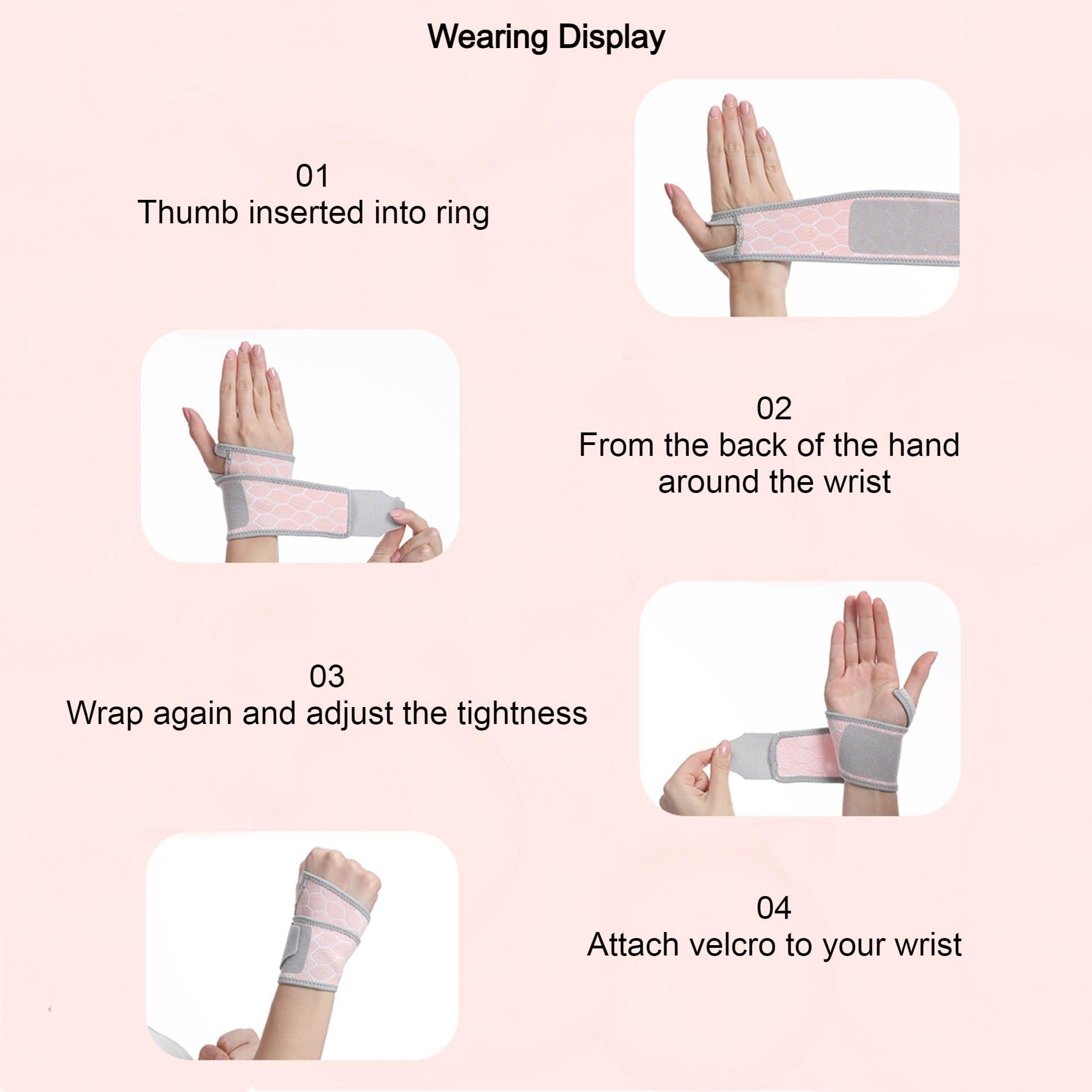 TOMATUS TOMATUS Wrist Brace Support for Carpal Tunnel, Adjustable Breathable Velcro Straps Wrist Wrap Band, Stabilizer for Tendonitis, Arthrits Pain Relieving Fit Right/Left Hand, Pink, Pack Of 2