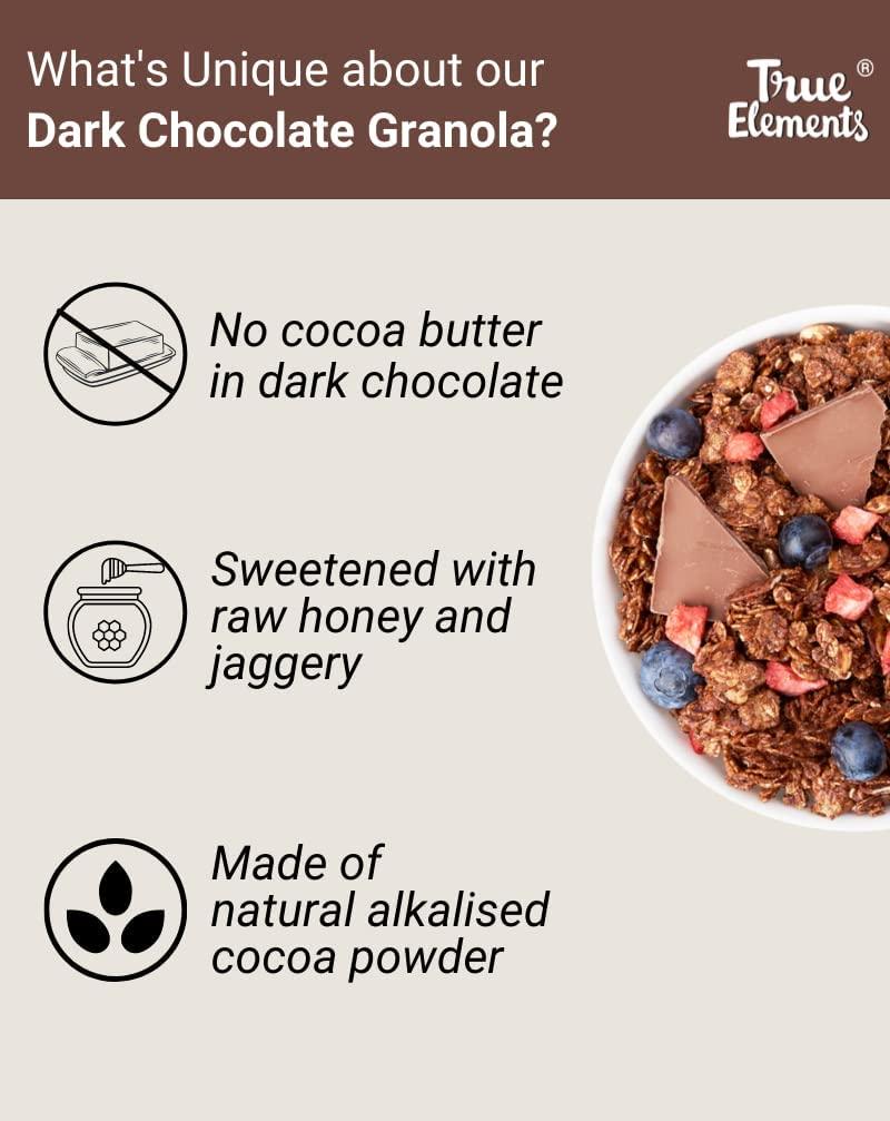 True Elements True Elements Crunchy Granola Dark Chocolate 900g - Granola for Breakfast | 23% Berries, Seeds & Almonds | 100% Wholegrain Cereal | Healthy and Tasty Breakfast