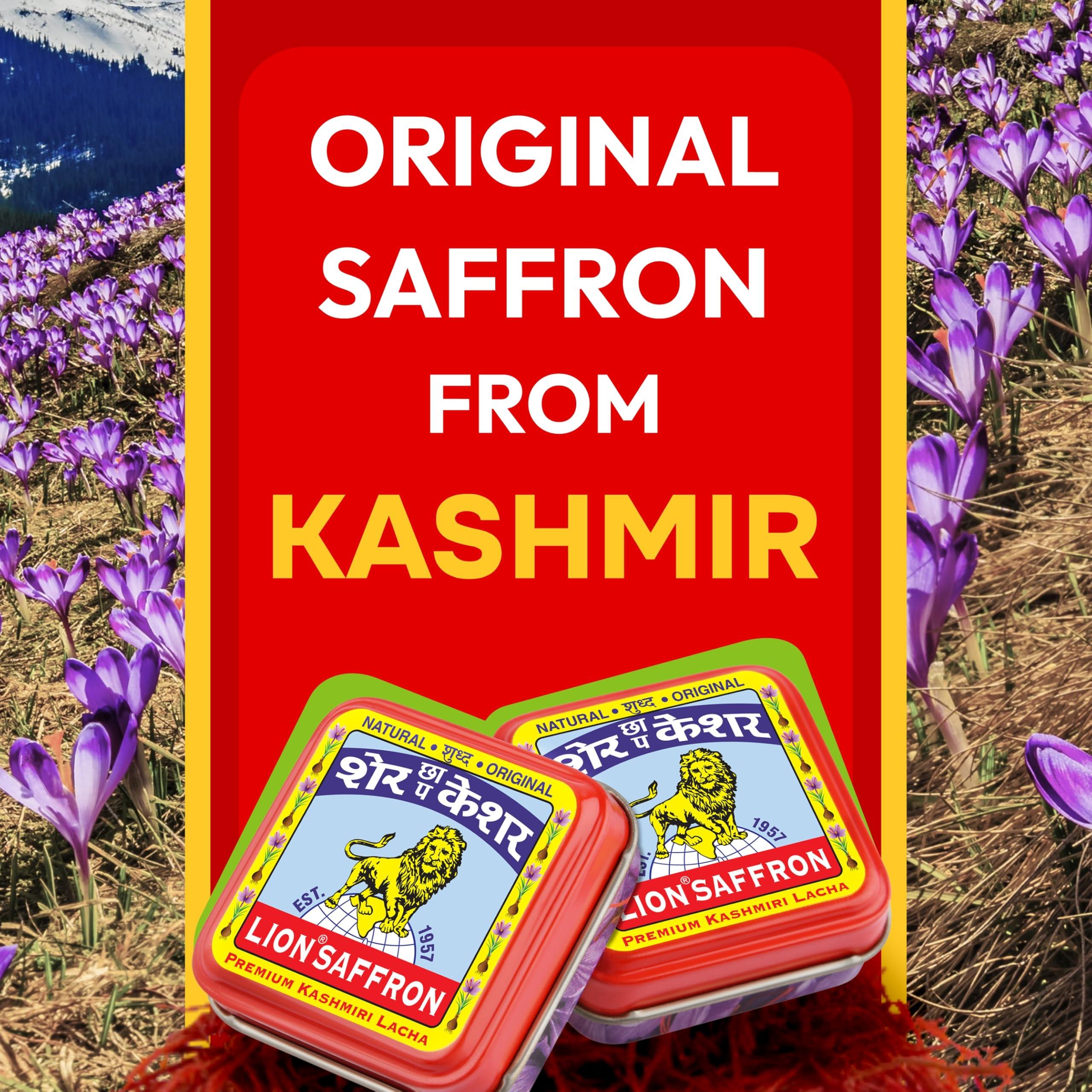 LION BRAND SAFFRON Lion Brand Saffron,2g, Original Kashmir Lacha Saffron/Kesar/Keshar (Certified Grade A) for Biryani, Beauty, Improved Health and Tilak (VALUE PACK OF 2gm (2X1gram = 2grams))