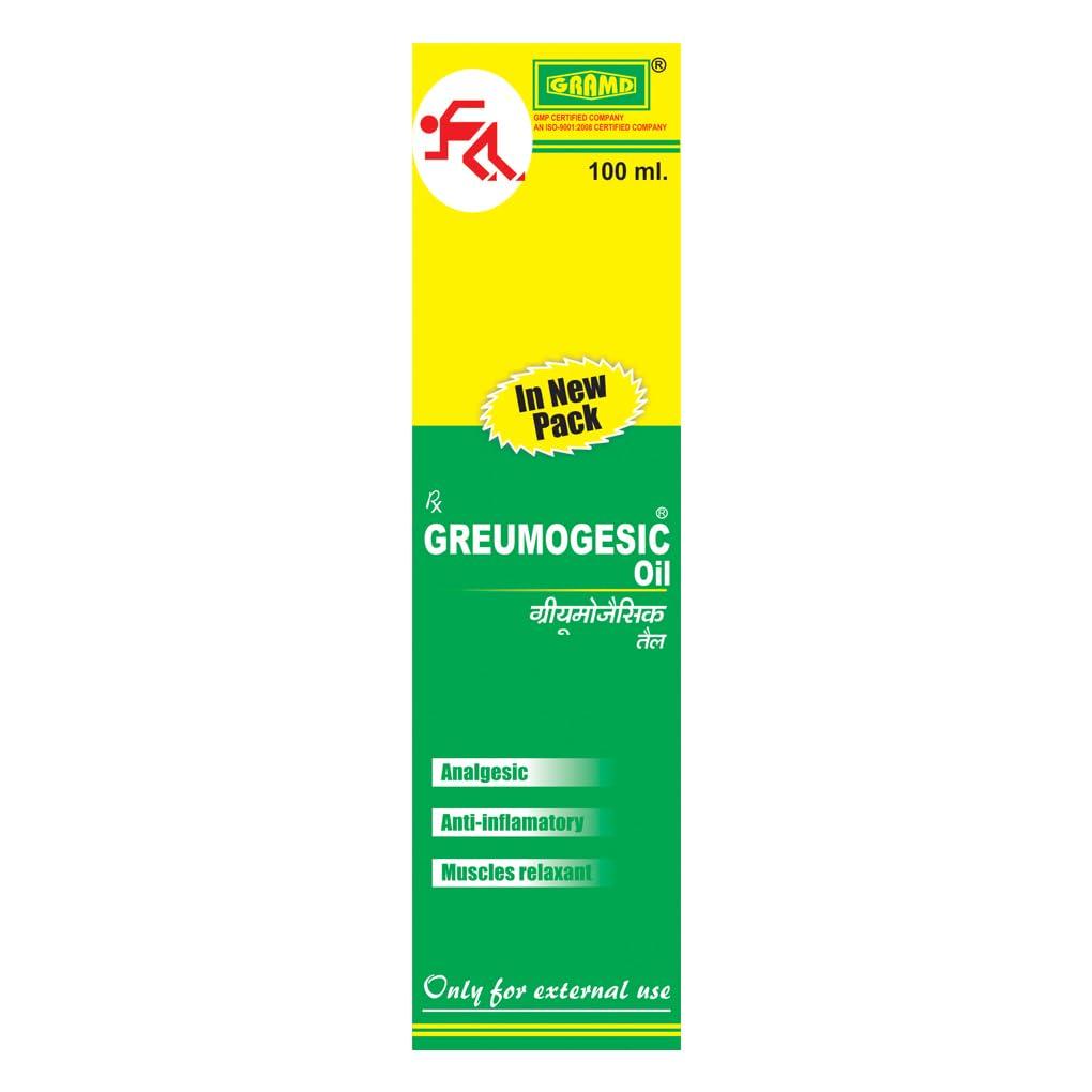 GRAMD GRAMD GREUMOGESIC OIL Majorly managing traumatic injuries, muscle pain neurological disorders. Greumogesic oil also helps in post trauma, sports injury accidents, reduces burning sensations, 100ml