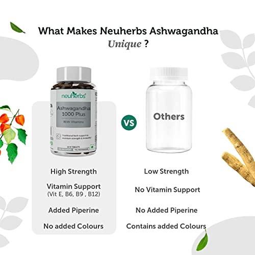 Neuherbs Neuherbs Ashwagandha 1000 Plus [Manage Anxiety & Stress Relief] Enhanced Absorption & Antioxidants Rich with vitamin E & B-complex for General wellness, Immunity Booster & Improve Vigour - 60 Tabs
