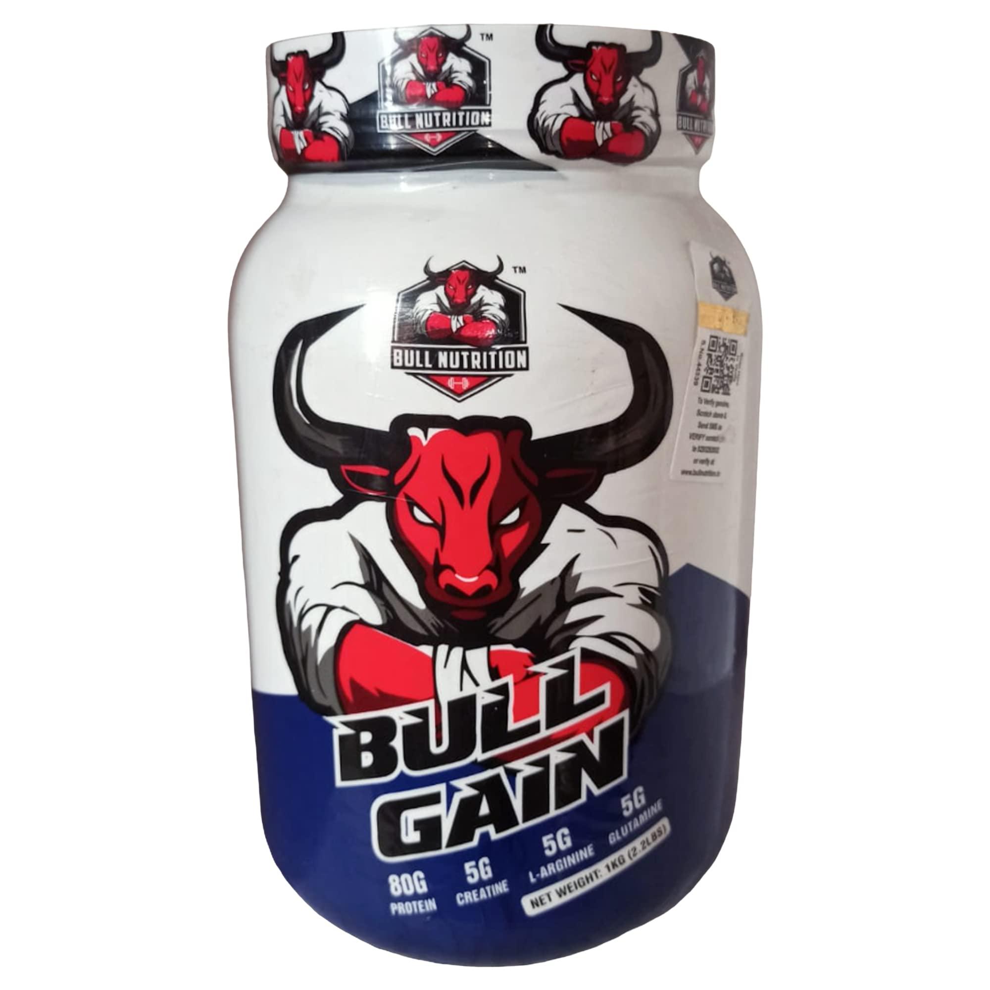 Rehgar Exclusive Bull Gain 100% Authentic for Muscle Building with 80g High Protein- 5g Creatine-5g Glutamine and 5g L-Arginine Weight Gainer (1kg Chocolate)