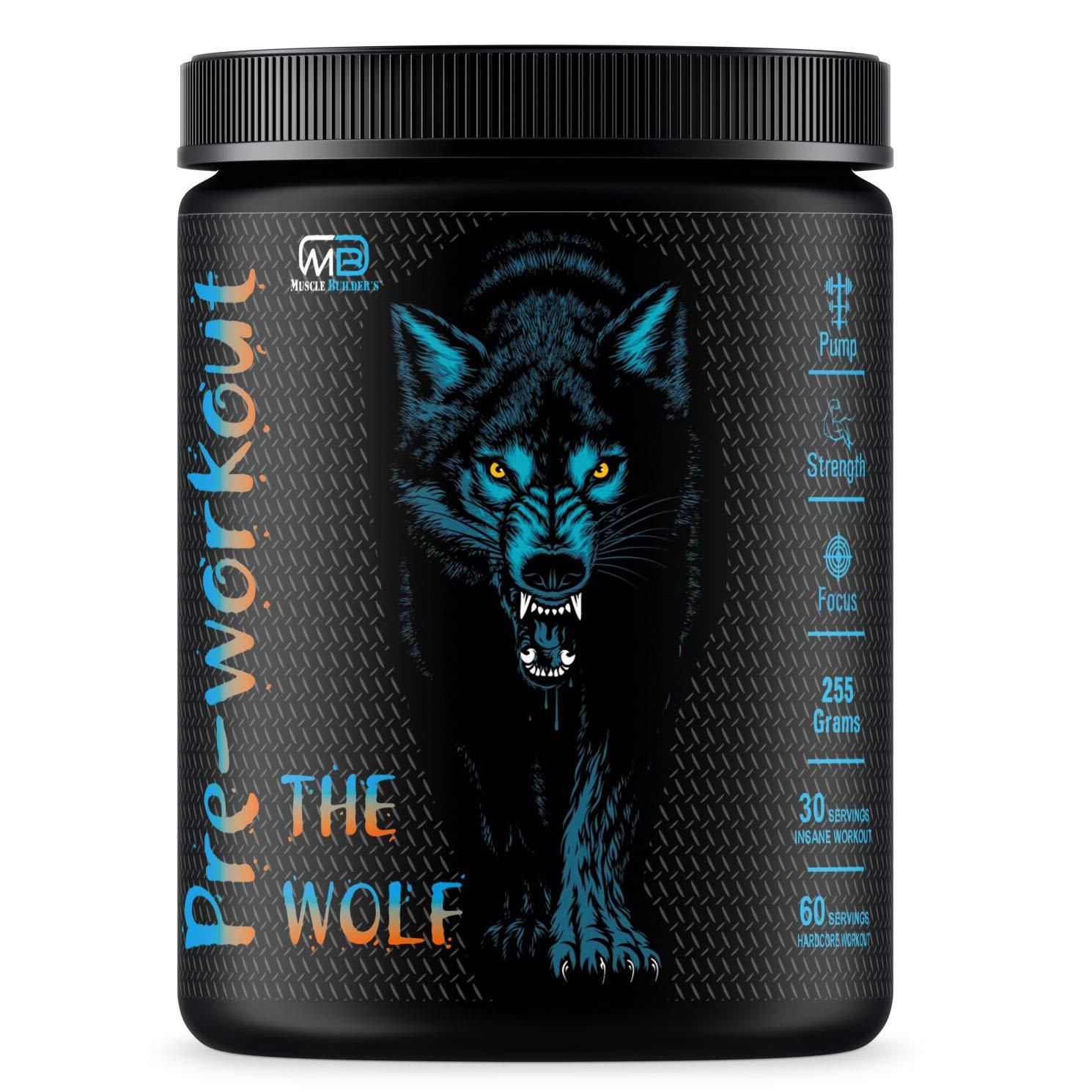 M B Muscle Builder\'s M B Muscle Builder\'s The Wolf Pre Workout Gym Supplement to Boost Your Energy & Performance/Body Building Powder for Men & Women [30-60 Servings, Mix Berries, 255g]