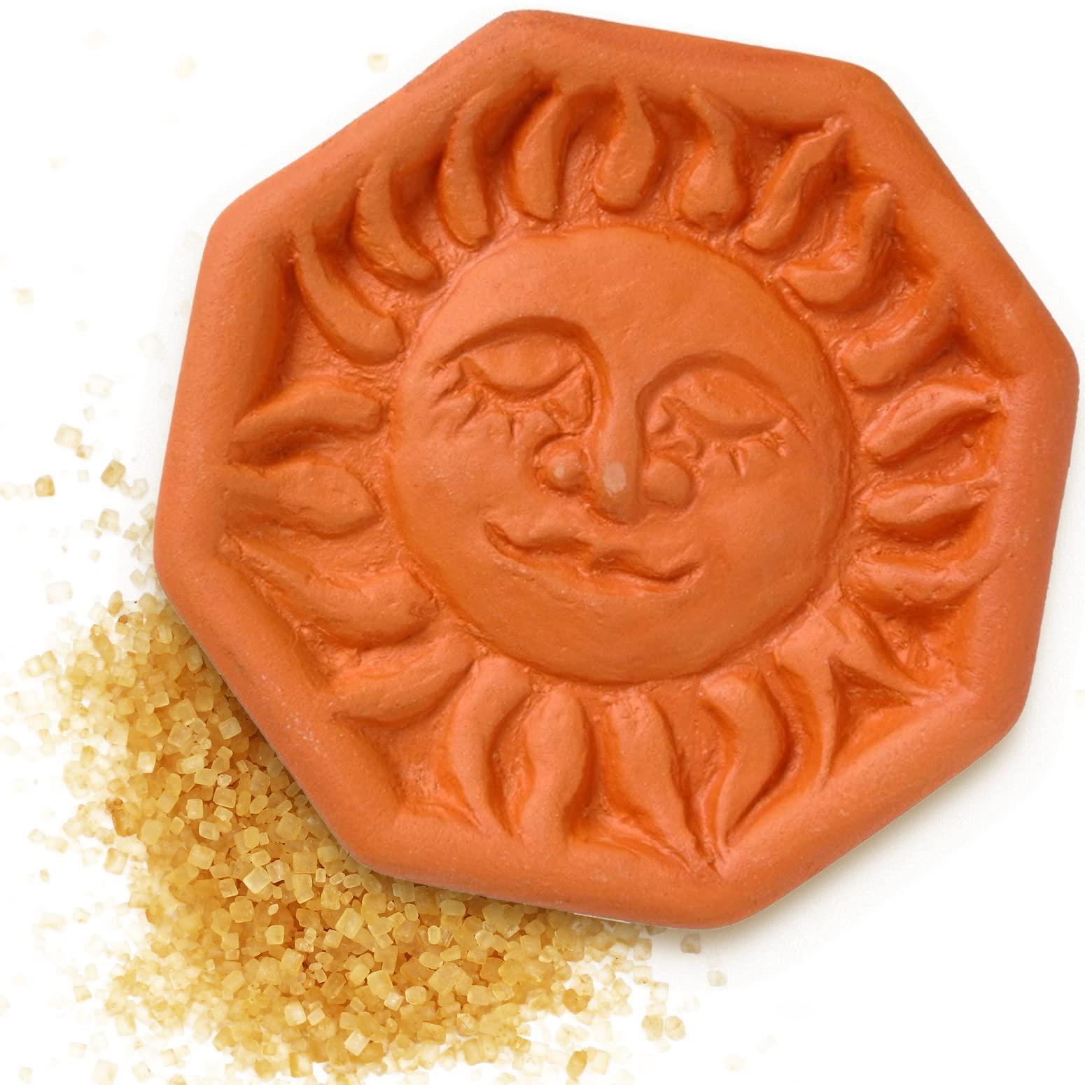 JBK Pottery Terra Cotta Brown Sugar Saver, Food-Safe Sugar Preserver for Long-Term Use, Brown Sugar Softener for Cookies, Dried Fruits, & Marshmallows, Sun Design - JBK Pottery