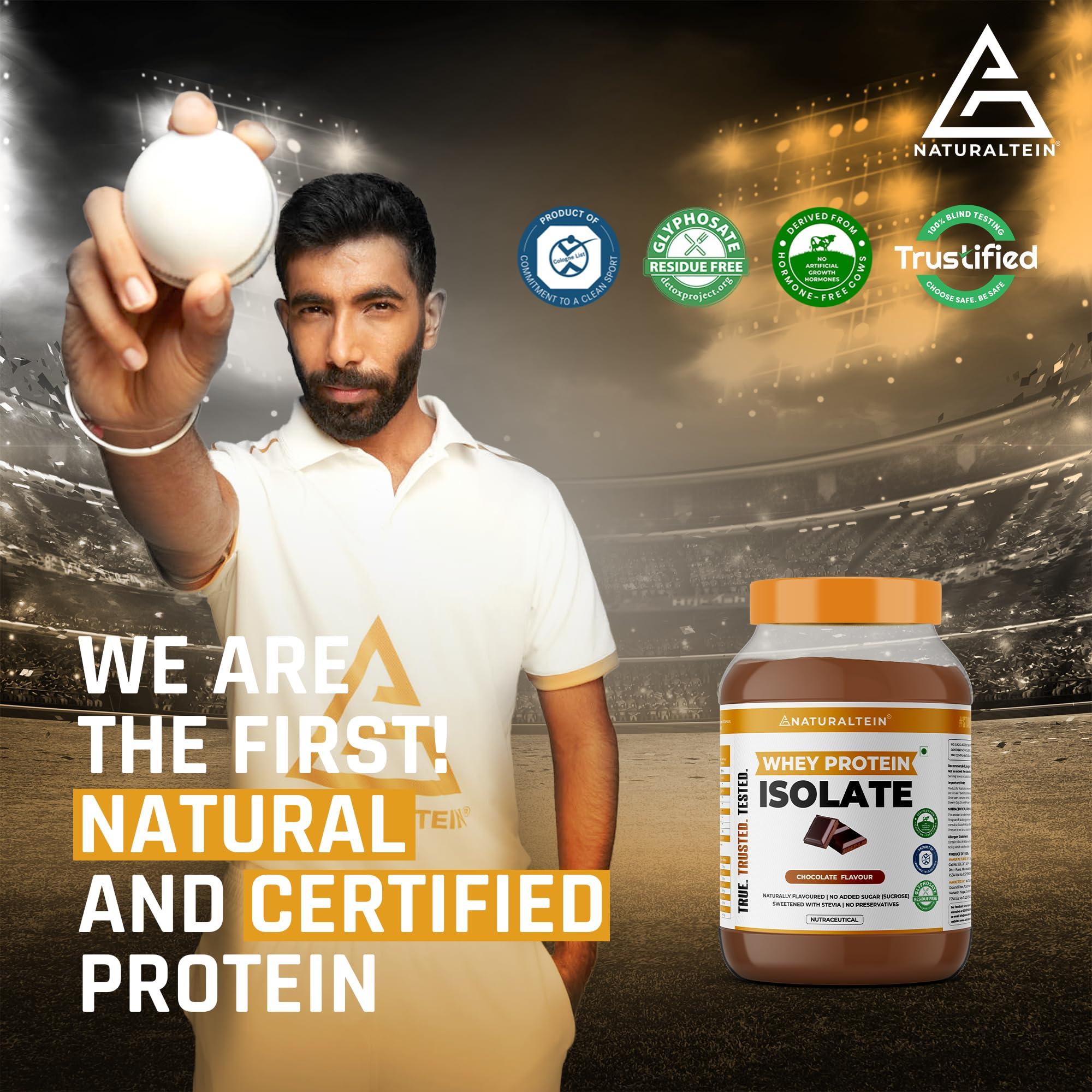 NATURALTEIN NATURALTEIN Natural whey Protein 30g Serving - 24g Protein, Isolate Chocolate - 300g (Naturally flavored, Non GMO, No Artificial Sweeteners)