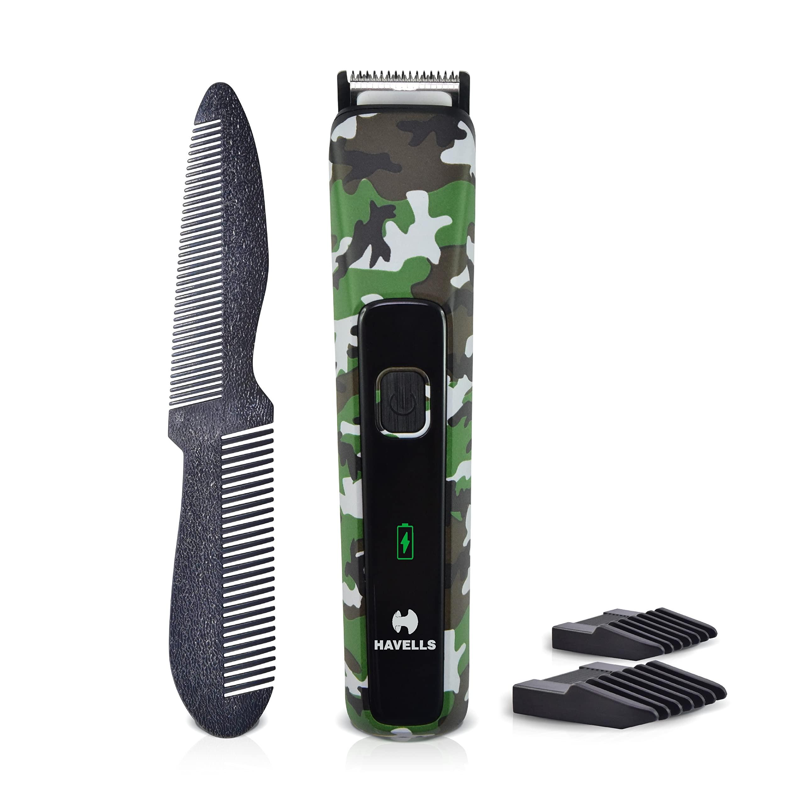 Havells Havells Bt5113 Rechargeable Beard Trimmer,Super Fast Charge,Trimming Lengths Upto 13 Mm For Multiple Styles (Military) (Black&Green),Men