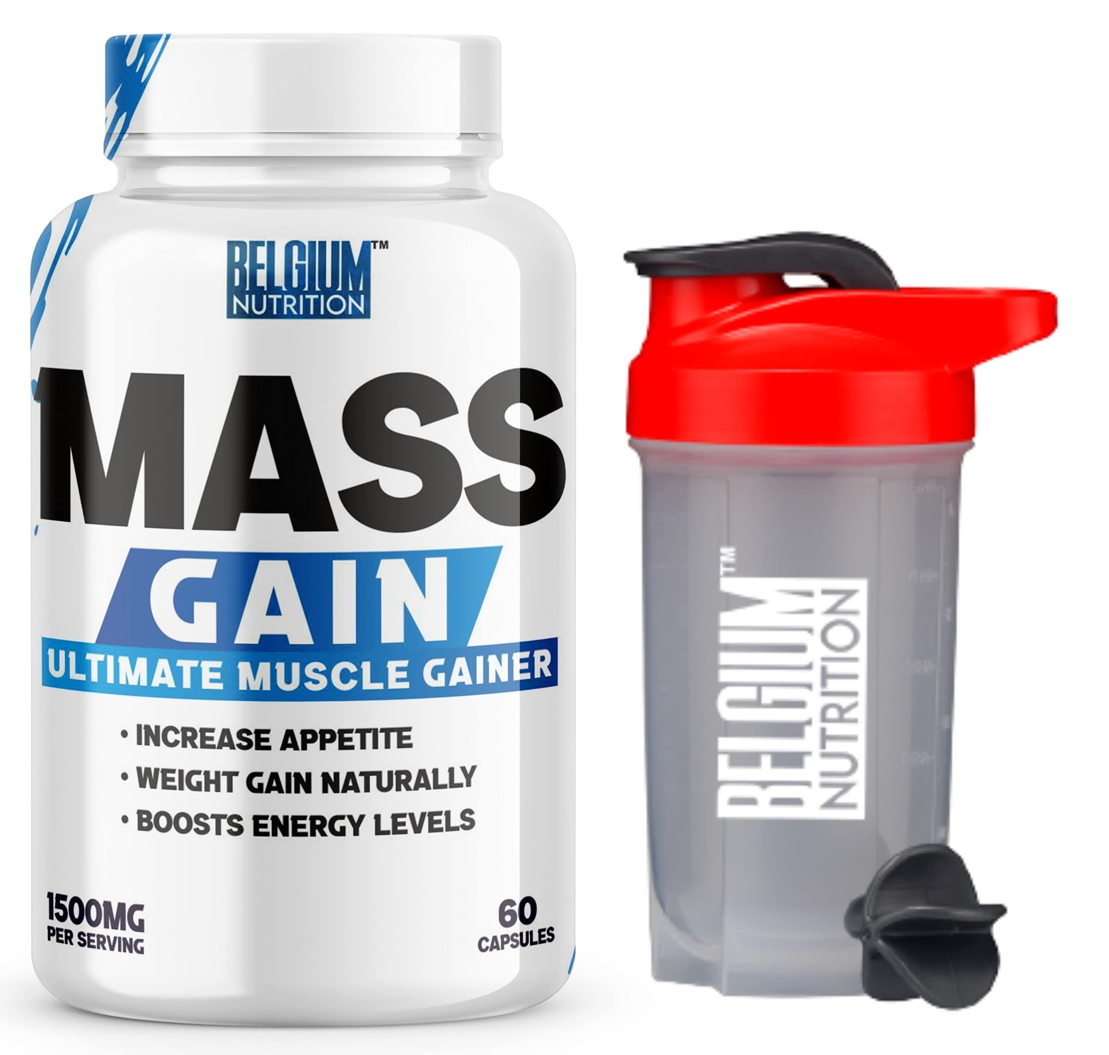 Belgium Nutrition Belgium Nutrition Bulk Gain Mass & Weight Gainer Capsule for Fast Weight & Muscle Gain, Muscle Building Weight Lifters Supplement Muscle Growth, Stamina & Strength - Men & Women, 60 Cap. | Free Shaker