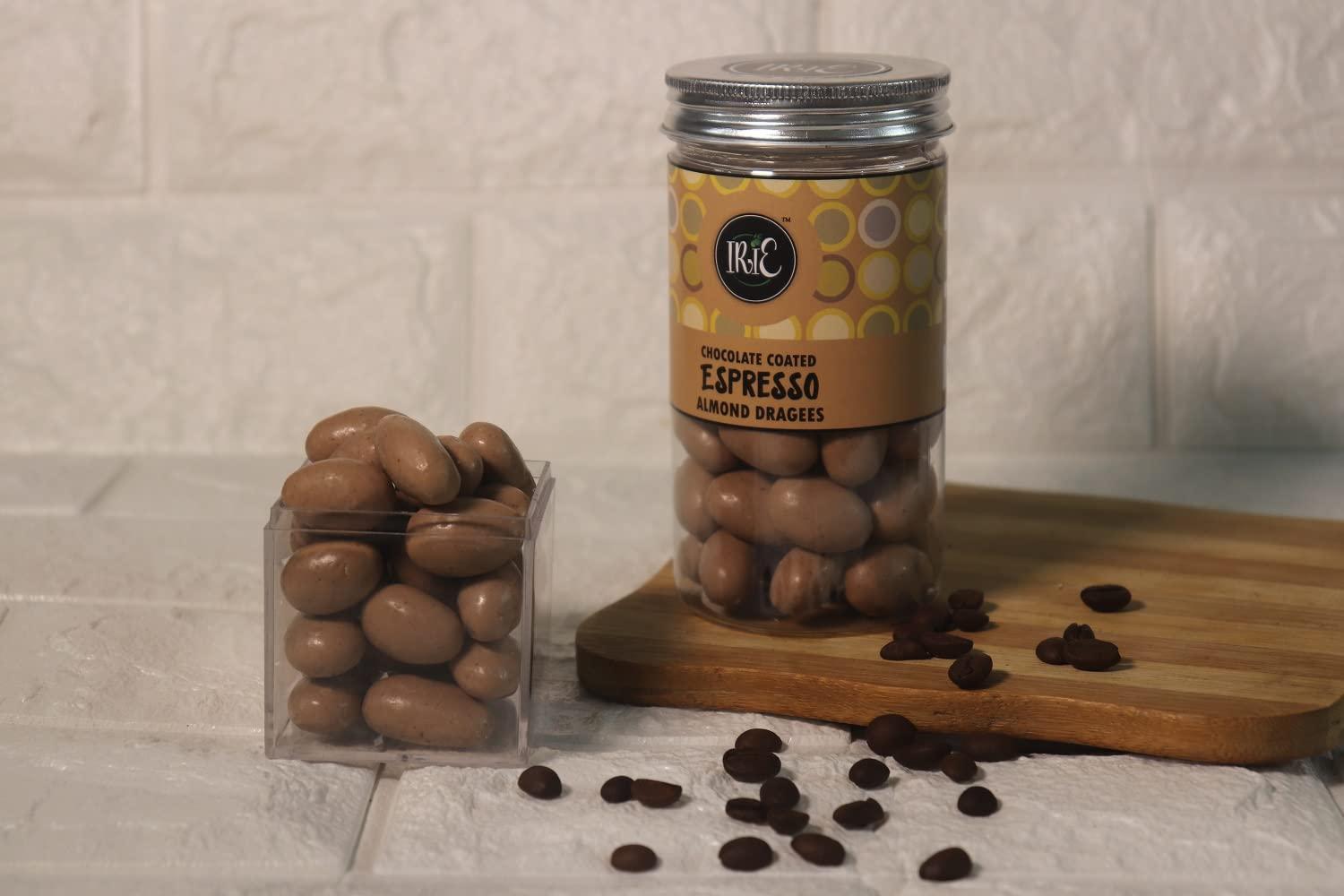 IRIE IRIE Espresso Almond Dragees | Premium Chocolate | Chocolate coated Almonds - 140gms Jar