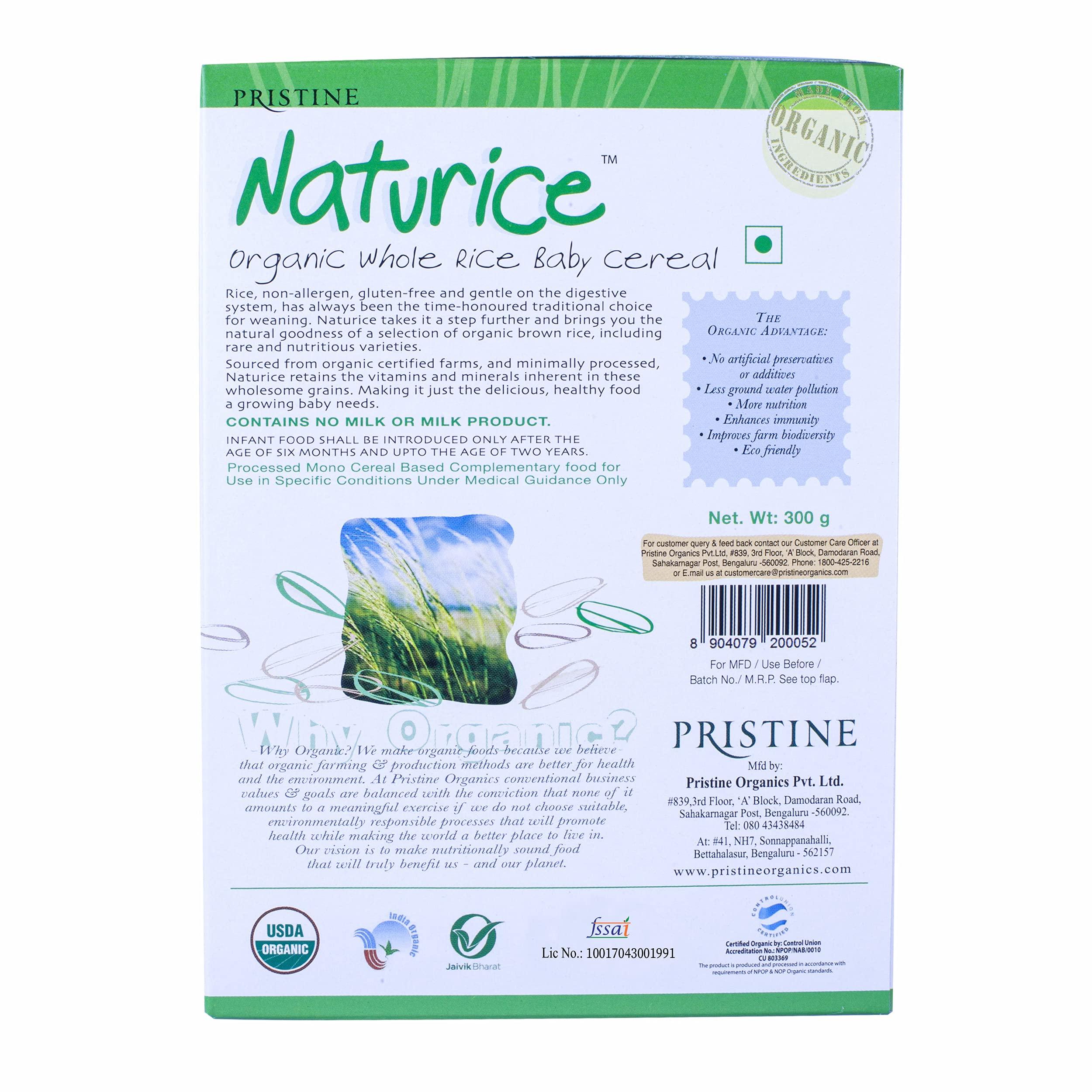 Pristine Pristine NATURICE Baby Food 300g | Baby Cereal (6-24 Months) 100% Organic Whole Rice | Infant Food