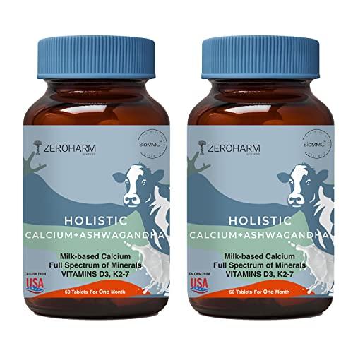 ZEROHARM ZEROHARM Holistic Calcium and Ashwagandha Tablets - For Muscles, Bone and Joint Health - Helps Relieve Stress and Anxiety - 120 Tablets - 700mg