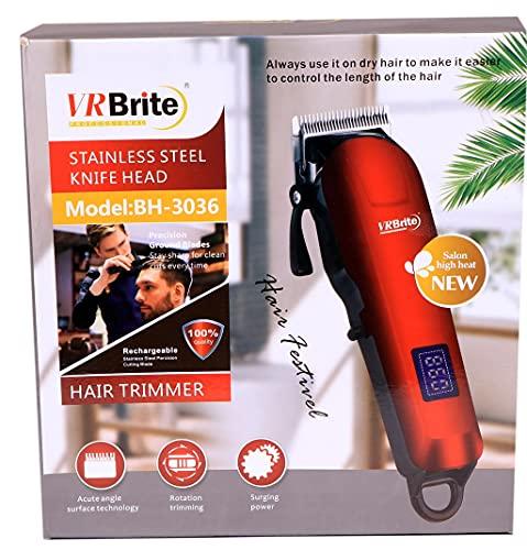 VR Brite VR Brite BH-3036 Proffessional Hair Trimmer LCD DISPLAY rechargeable waterproof Runtime: 60 min Trimmer for Men (RED)