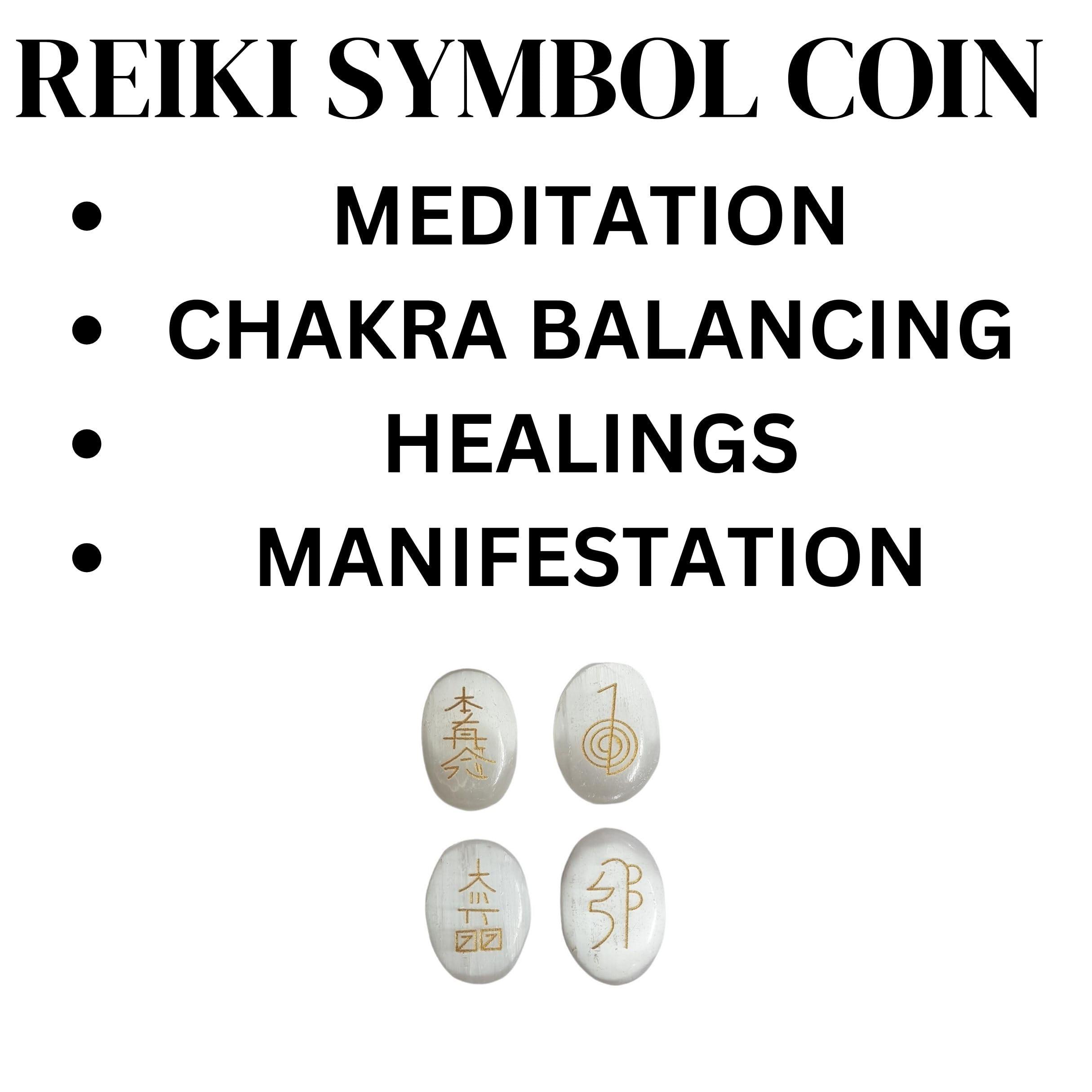 Arka Surya Crystals Arka Surya Crystals Natural Selenite Reiki Symbol Coin Set Enhance Energy Flow, Chakra Healing, Spiritual Cleansing, and Divine Protection