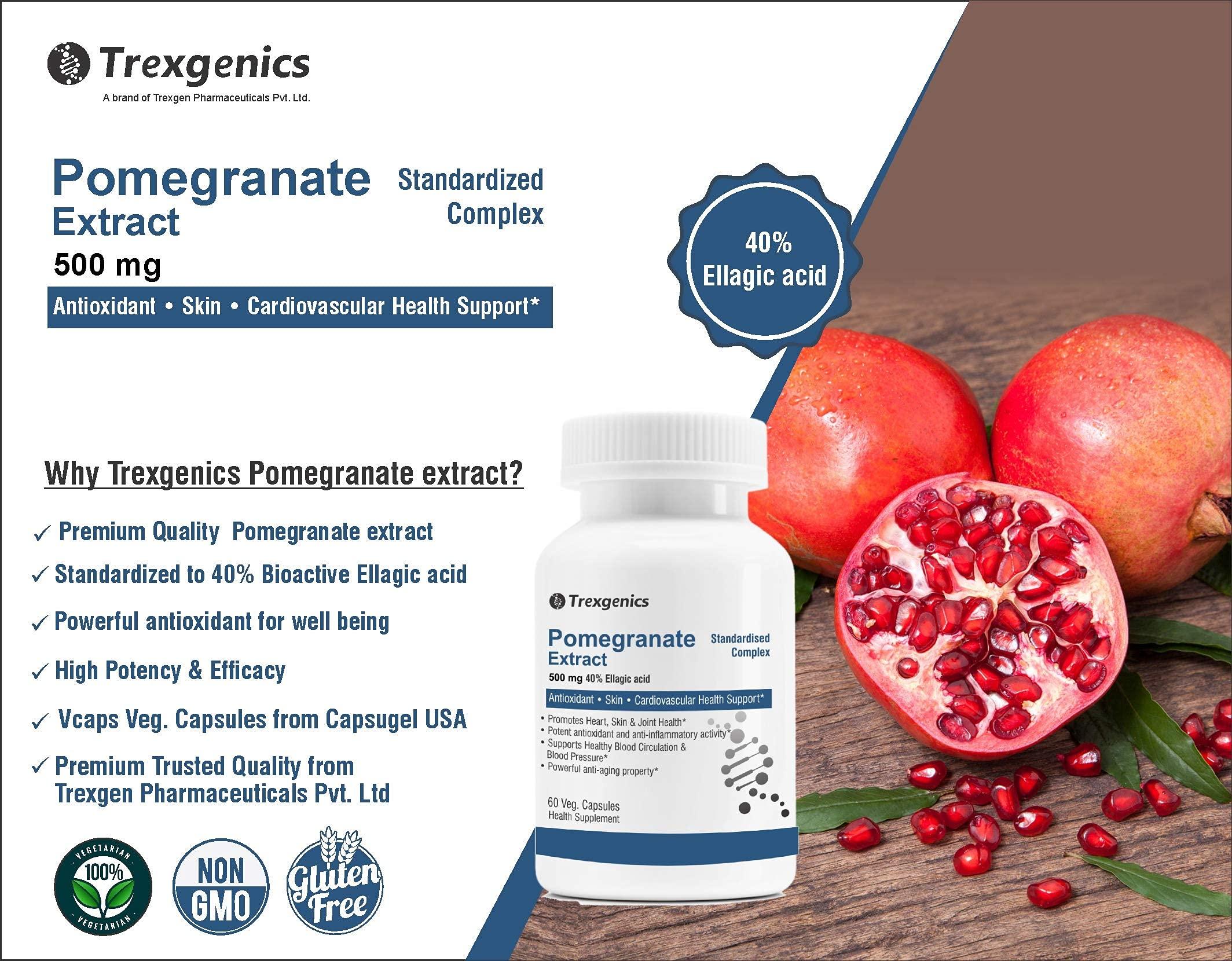 Trexgenics Trexgenics® POMEGRANATE (Bioactive 40% Ellagic acid) Seed Extract 500 mg Antioxidant, Skin Care, Blood circulation, Cardiovascular Health Support (60 Vcaps) (Pack of 3)