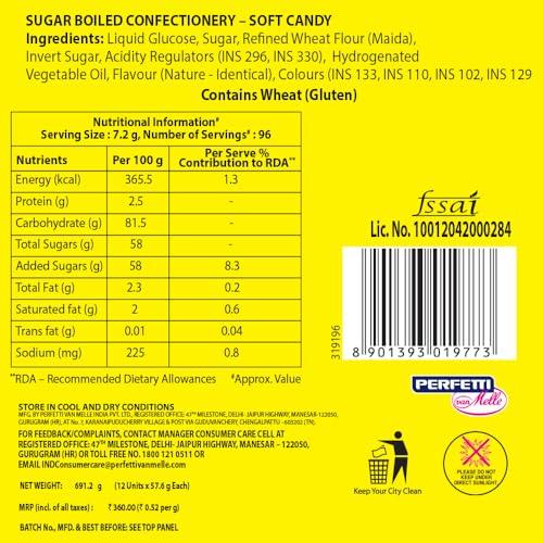 Chupa Chups Chupa Chups , Sour Belt, Mixed Fruit Flavour, Soft & Chewy Toffee Pack, 691.2 Grams- Pack of 12