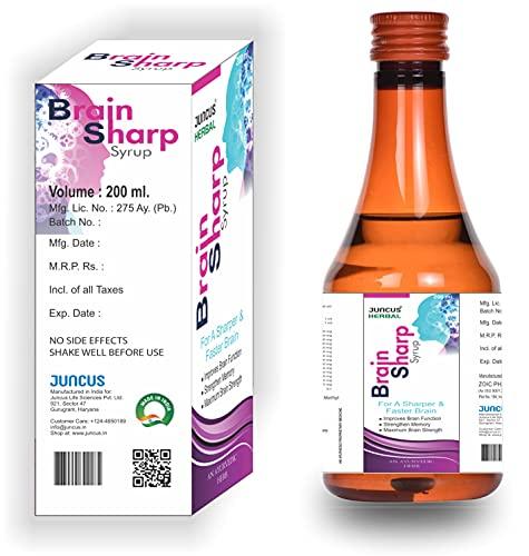 JUNCUS Brainsharp Ayurvedic Syrup (Pack of 4) for Memory, Focus, Concentration, Clarity, Learning and Accuracy With Brahmi, Shankhpushpi, Ashwagandha, Tulsi, Bhringraj - 200 ml