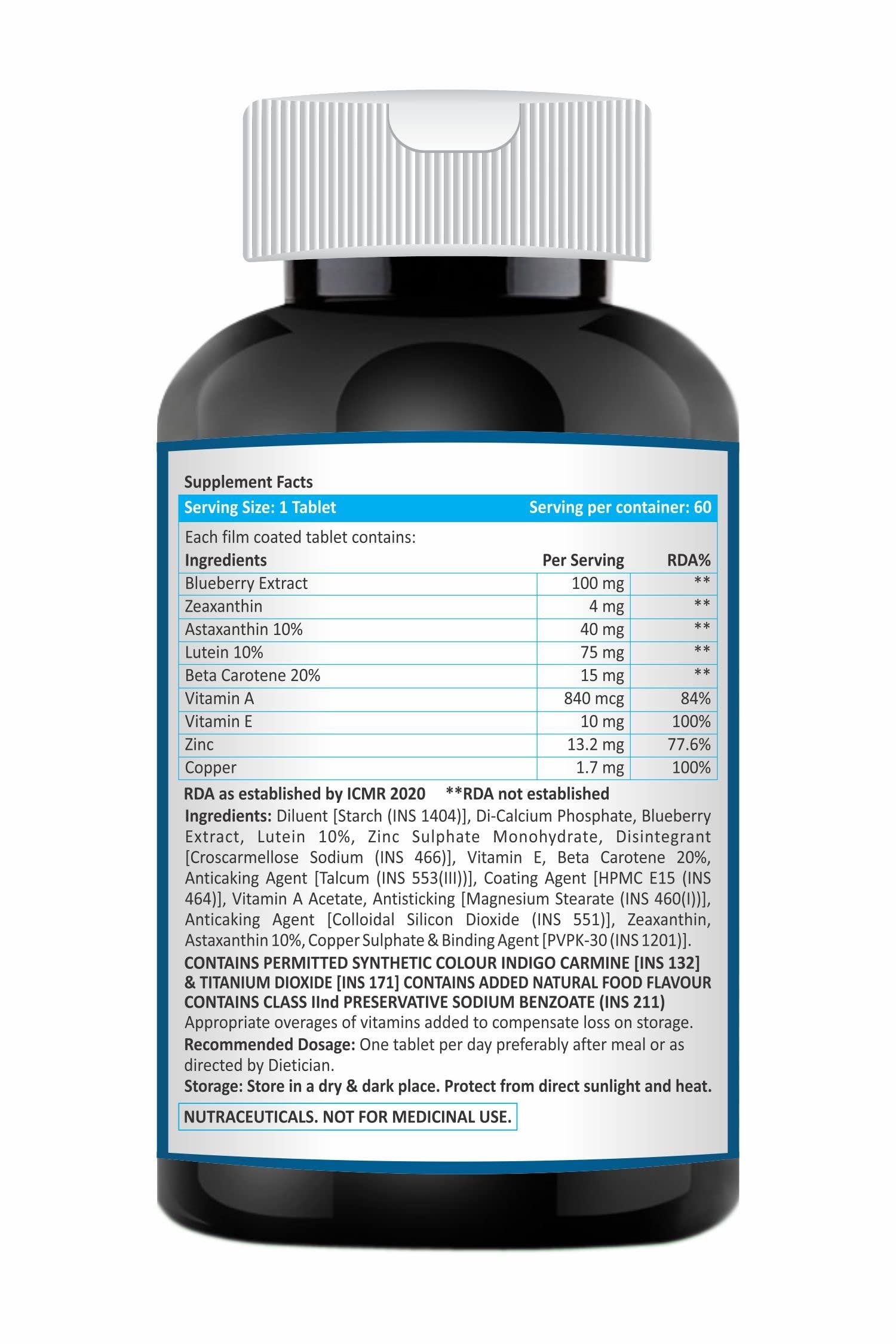 Hiral Health Hiral Health\'s Viz-9 Tablets: Advanced Eye Vitamin with Lutein, Zeaxanthin, Astaxanthin, and Vitamin A eye supplements to improve vision, Protect from Blue Light and UV Rays (60 Tabs)