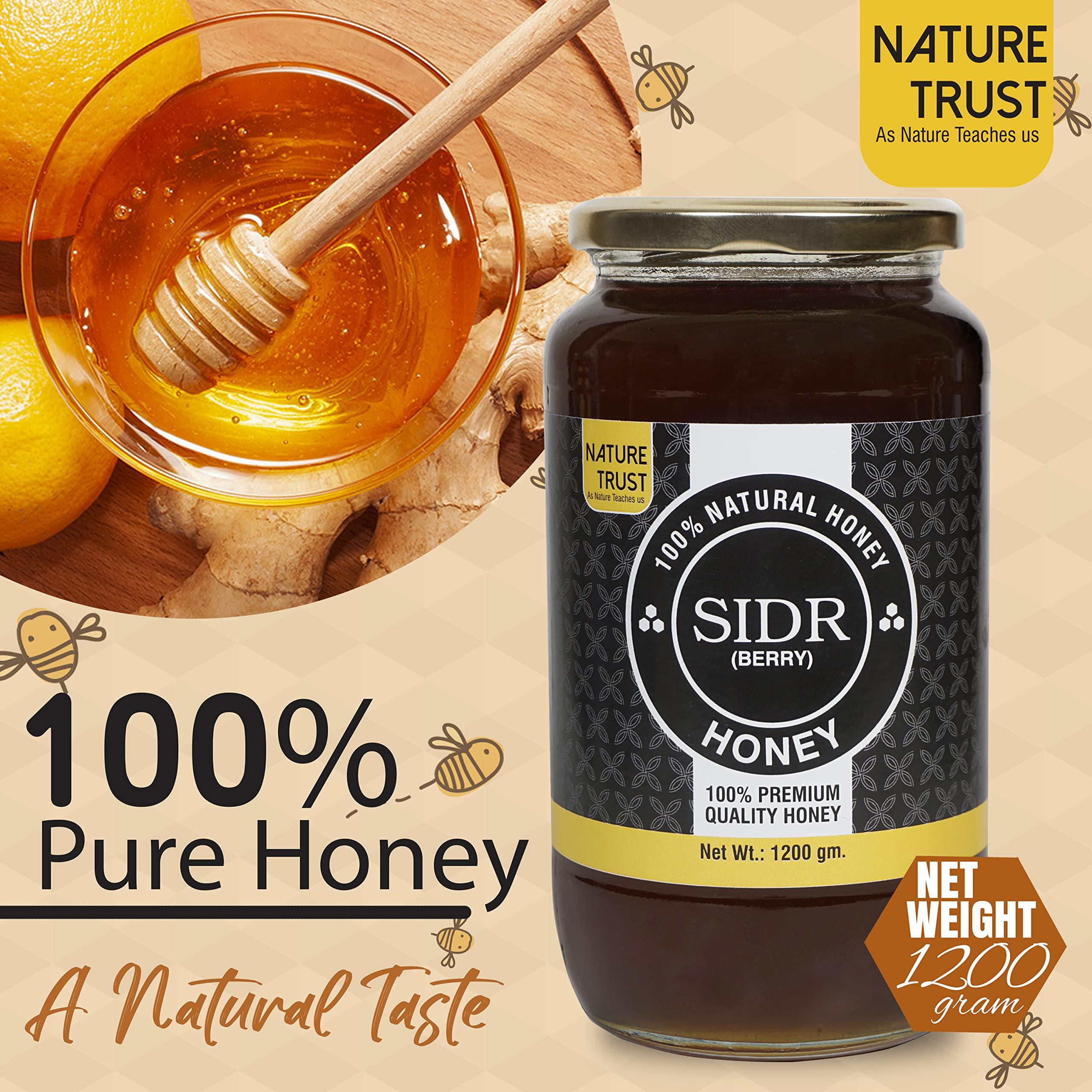 NATURE TRUST NATURE TRUST Natural-SIDR 1200g pack of 2 Pure & Premium Himalayan &100% Pure & Natural Honey Unprocessed Honey|Pure Organic Raw Honey no preservatives|no Added Sugar (1.2kg Pack of 2)