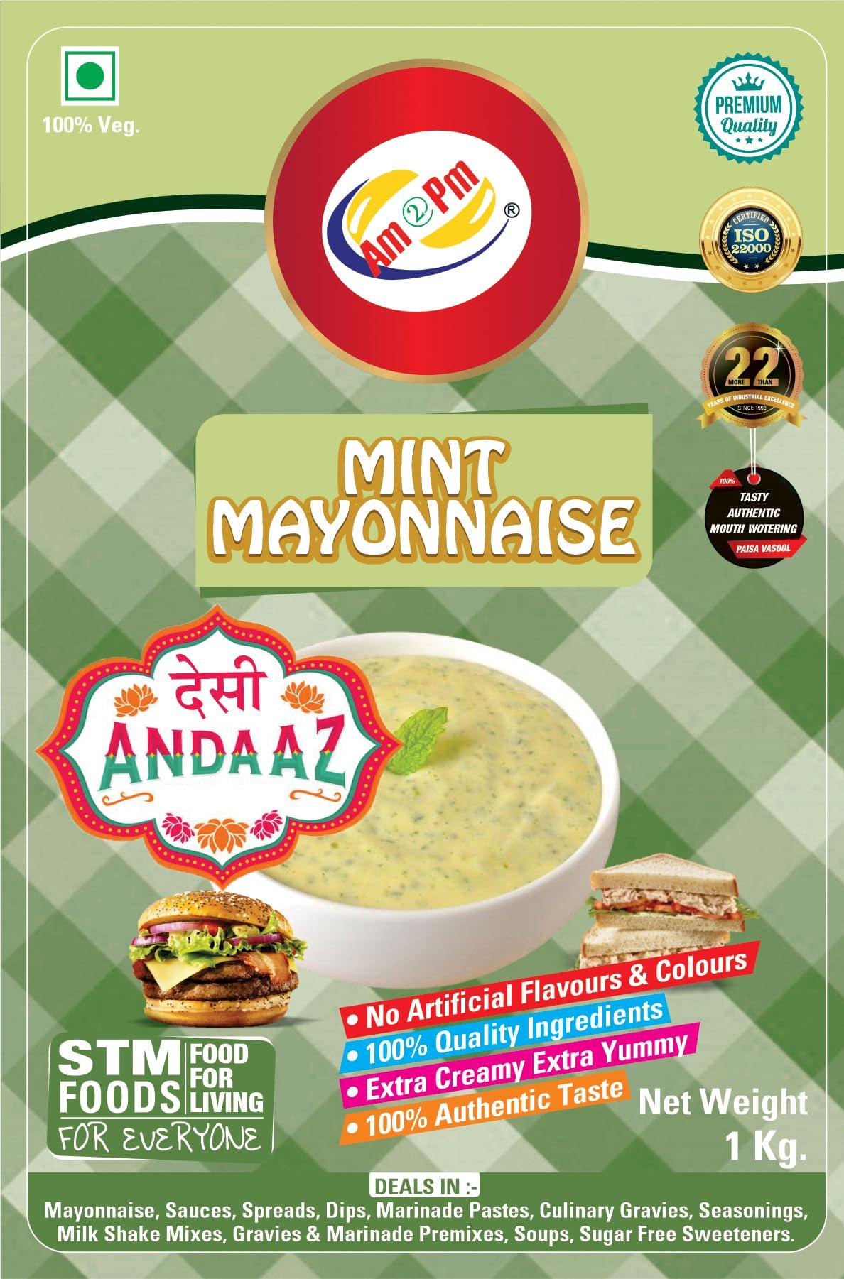 Am 2 Pm Am 2 Pm - Mint Mayonnaise Multipurpose Creamy Sauce For Burgers, Sandwiches Salad Dressing,Veg Non Veg Fried Snack Wraps & Rolls Hot Dog Momos - 1Kg